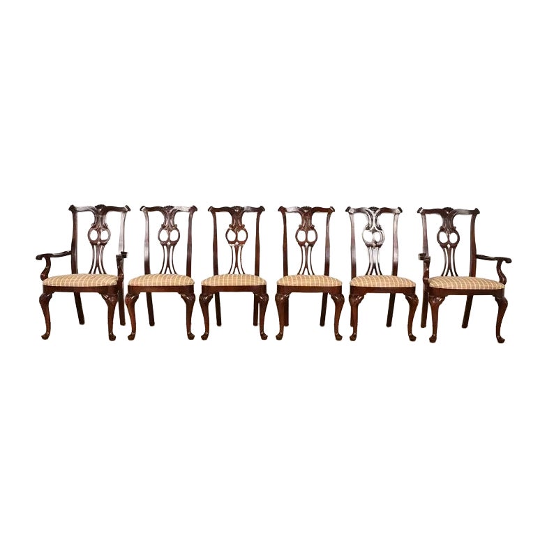 Century Furniture Georgian Carved Mahogany Dining Chairs, Set of Six