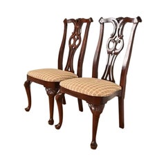 Century Furniture Georgian Carved Mahogany Side Chairs or Dining Chairs, Pair
