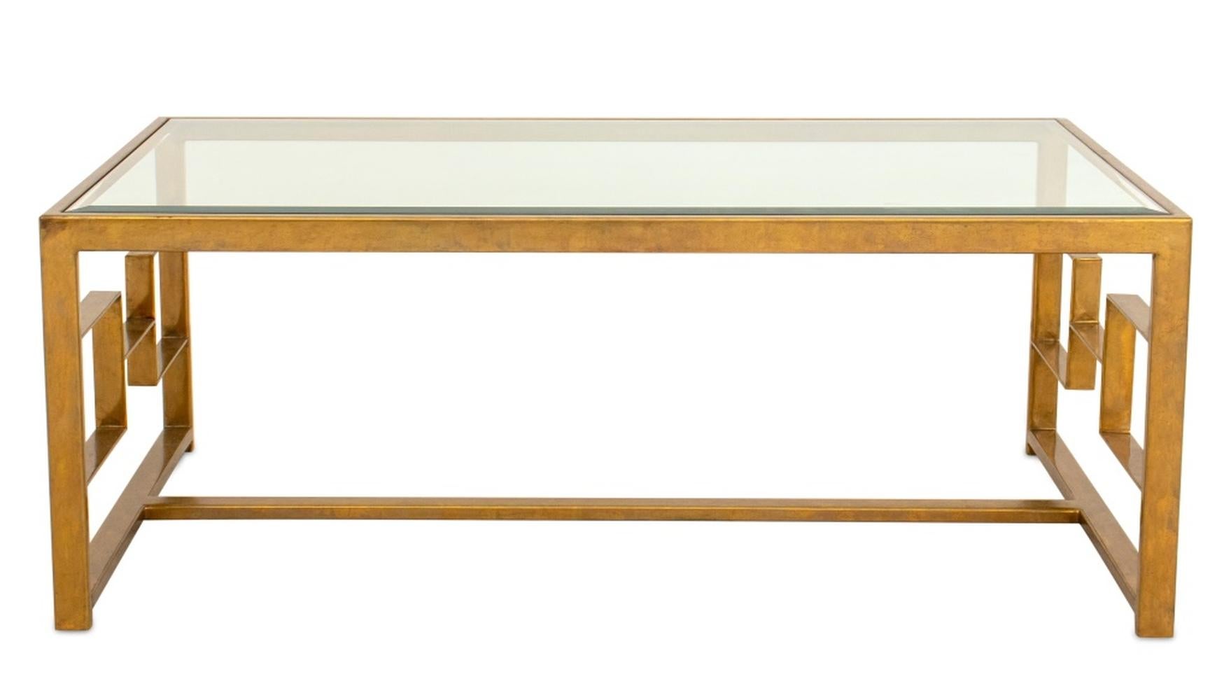 Century Furniture Cocktailtisch mit Glasplatte aus Messing, mit abgeschrägter Kante. 19