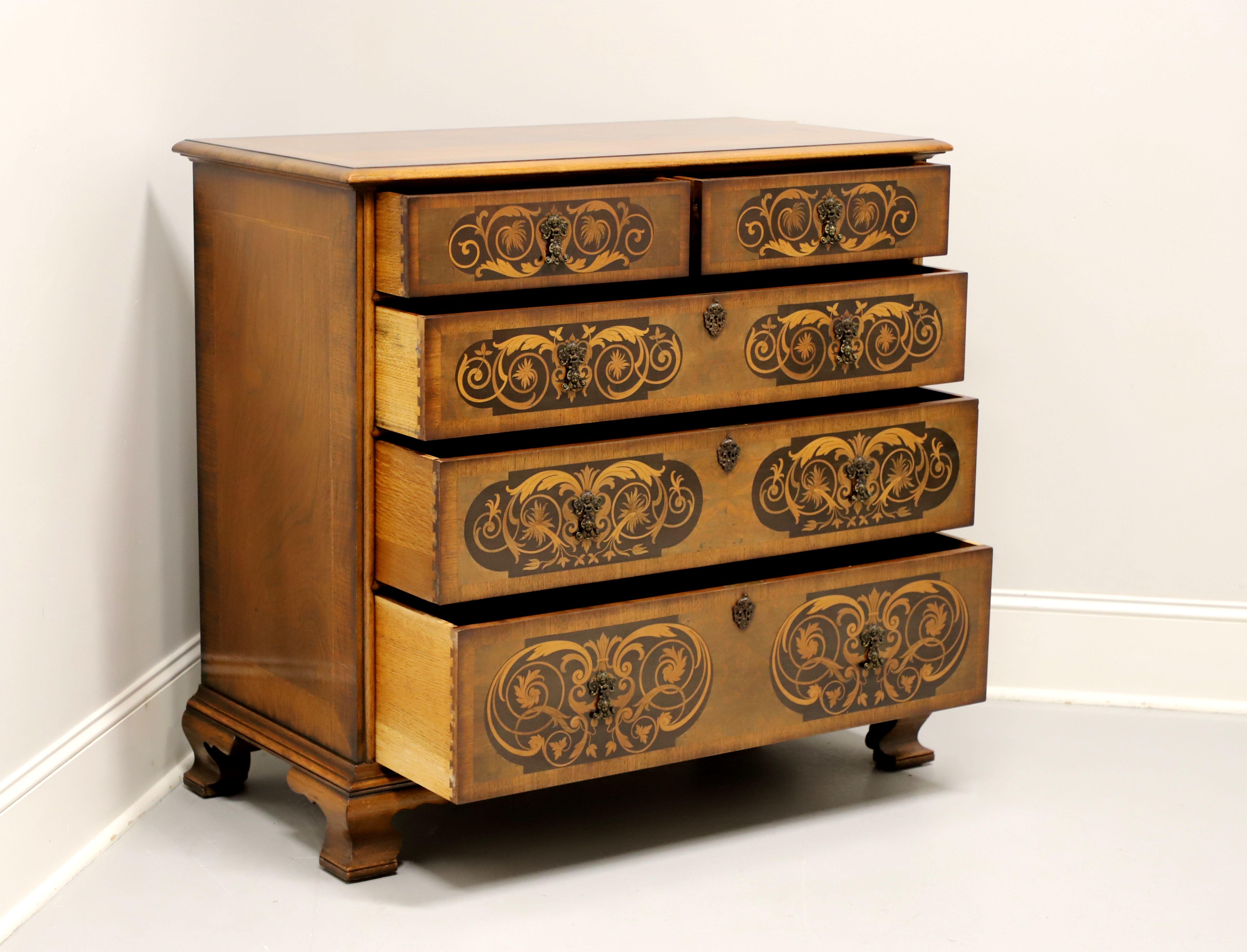CENTURY FURNITURE Grand Rapids Chippendale Inlaid Walnut Five-Drawer Chest In Good Condition For Sale In Charlotte, NC