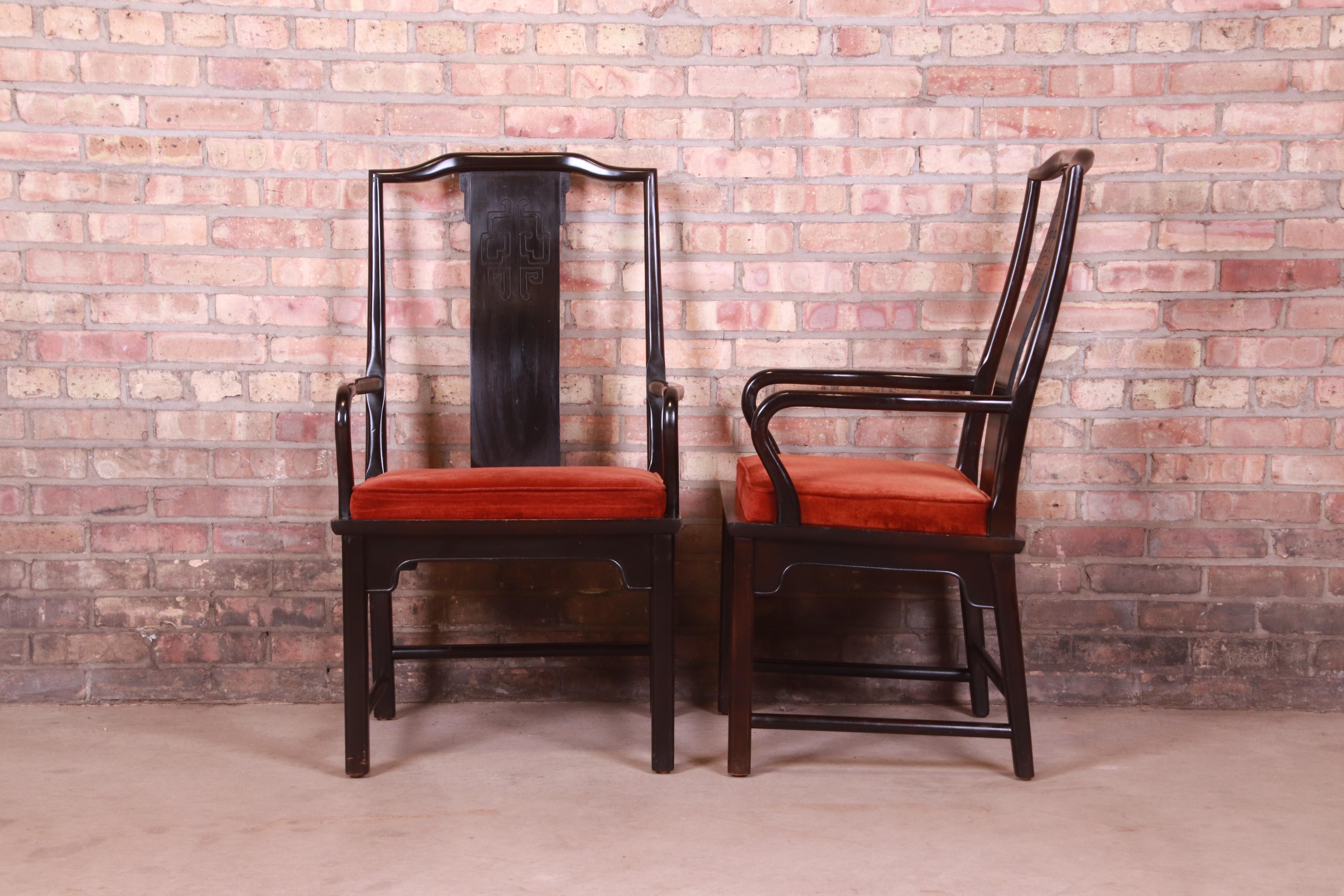Century Furniture Hollywood Regency Chinoiserie Black Lacquered Dining Chairs 7