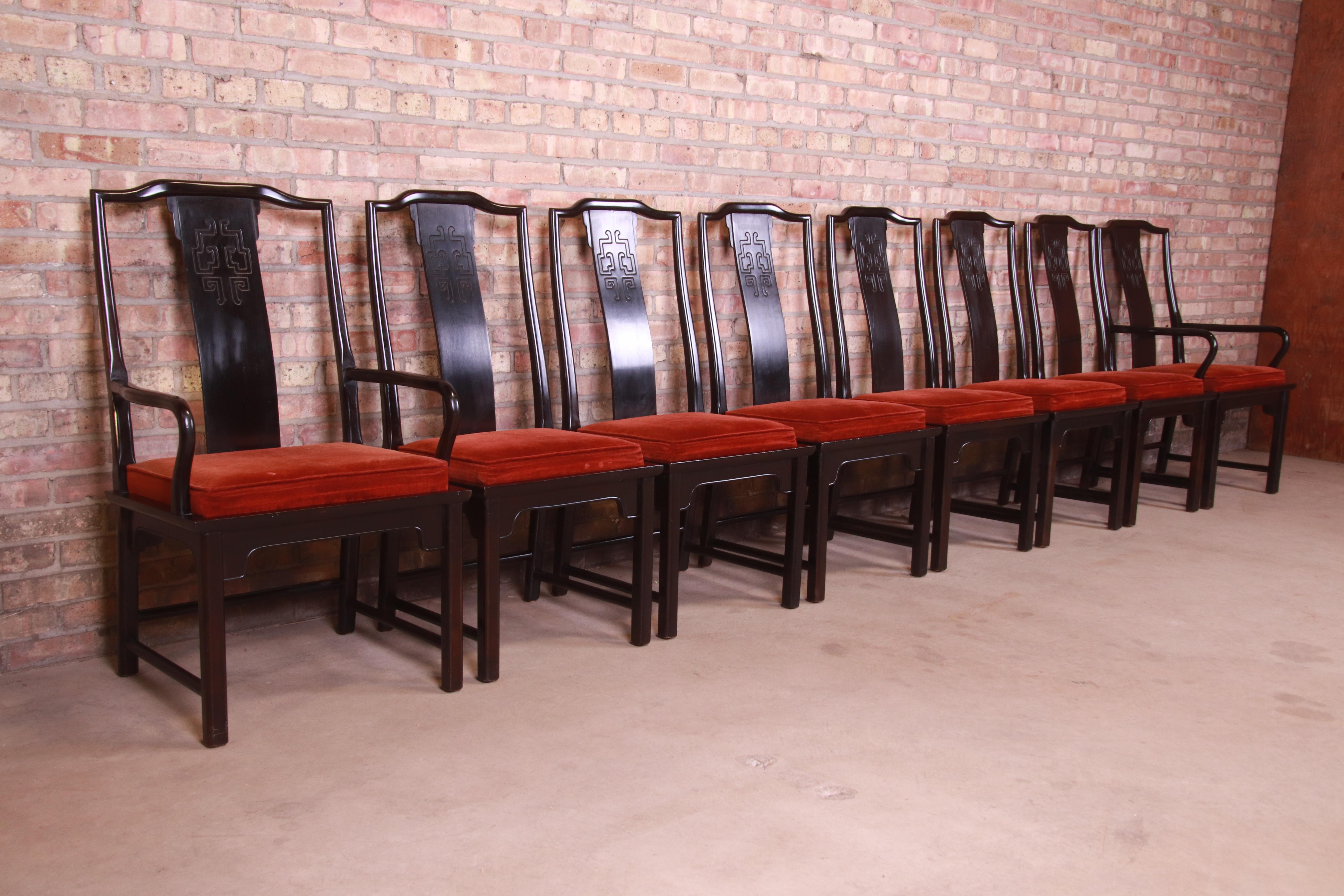 Late 20th Century Century Furniture Hollywood Regency Chinoiserie Black Lacquered Dining Chairs