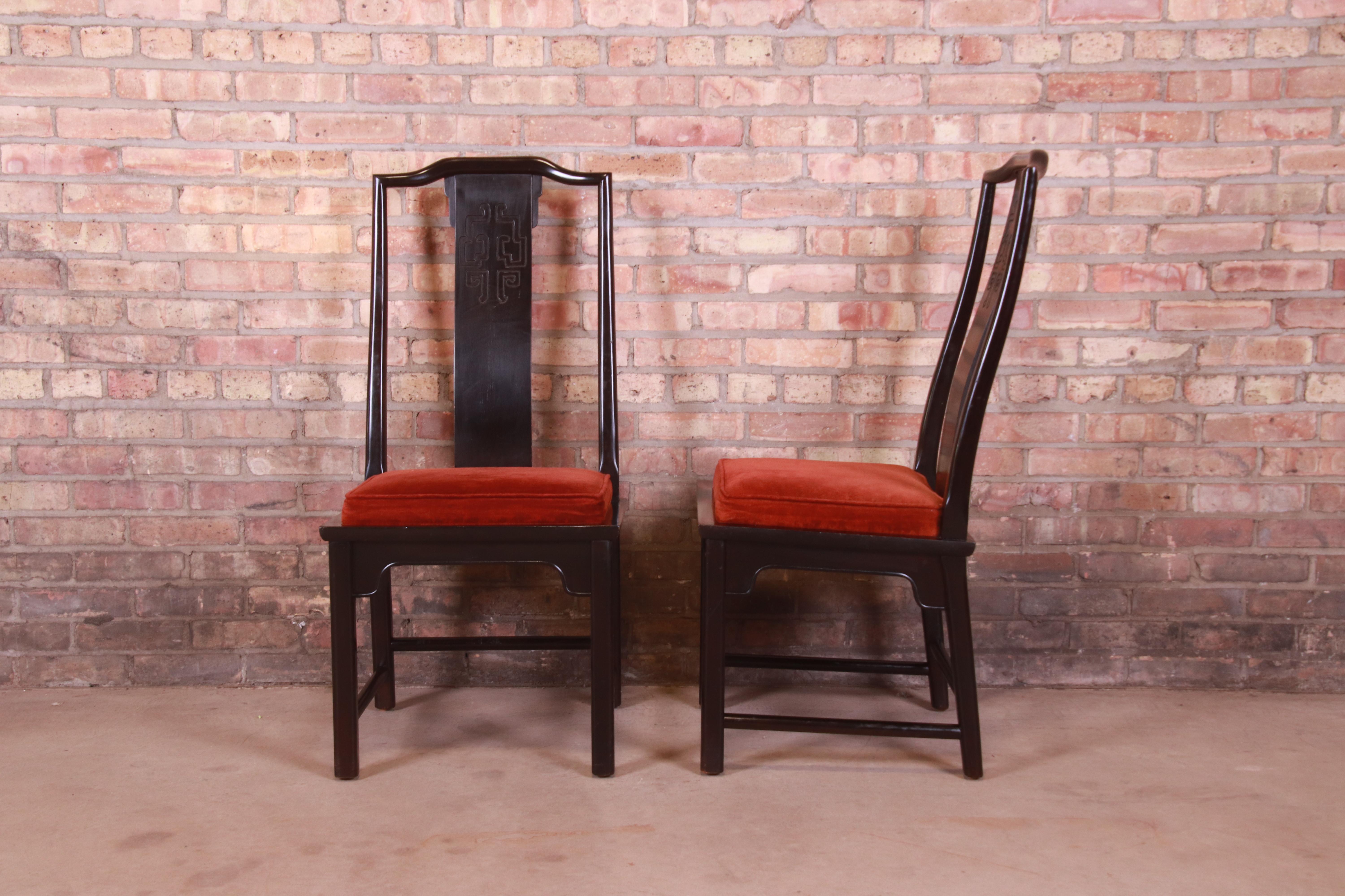 Upholstery Century Furniture Hollywood Regency Chinoiserie Black Lacquered Dining Chairs