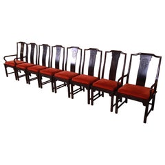 Century Furniture Hollywood Regency Chinoiserie Black Lacquered Dining Chairs