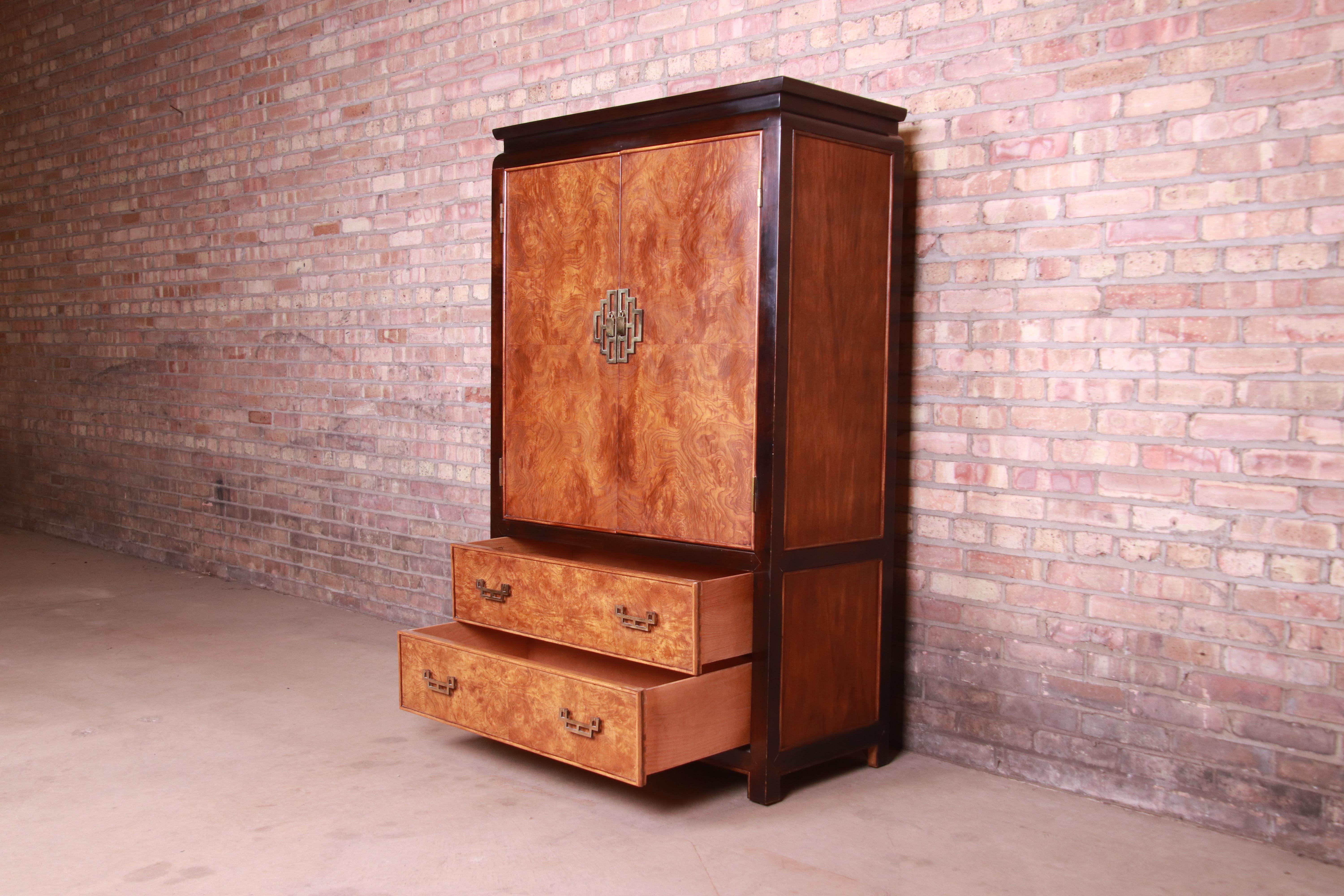 American Century Furniture Hollywood Regency Chinoiserie Burl Wood Gentleman's Chest