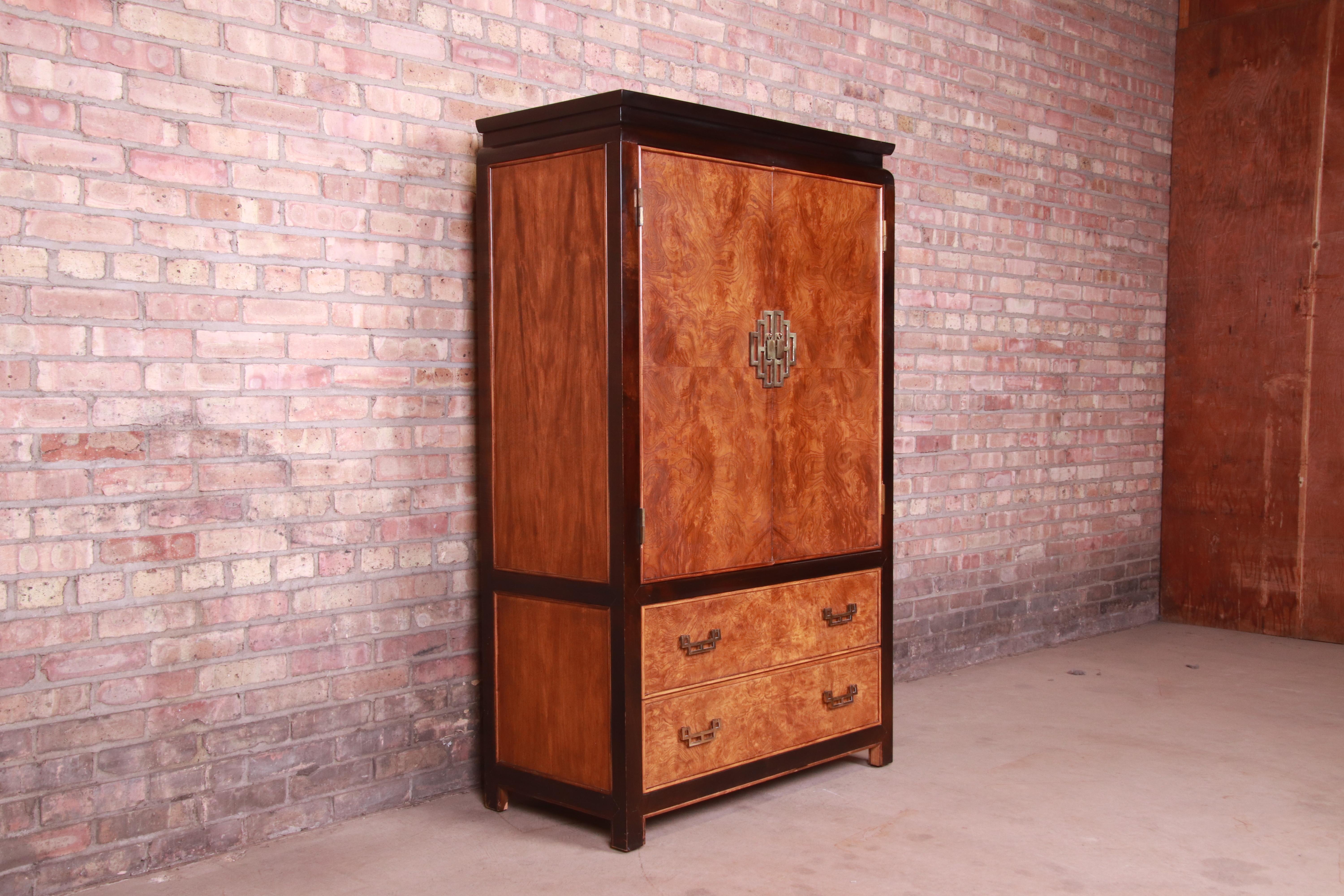 Late 20th Century Century Furniture Hollywood Regency Chinoiserie Burl Wood Gentleman's Chest