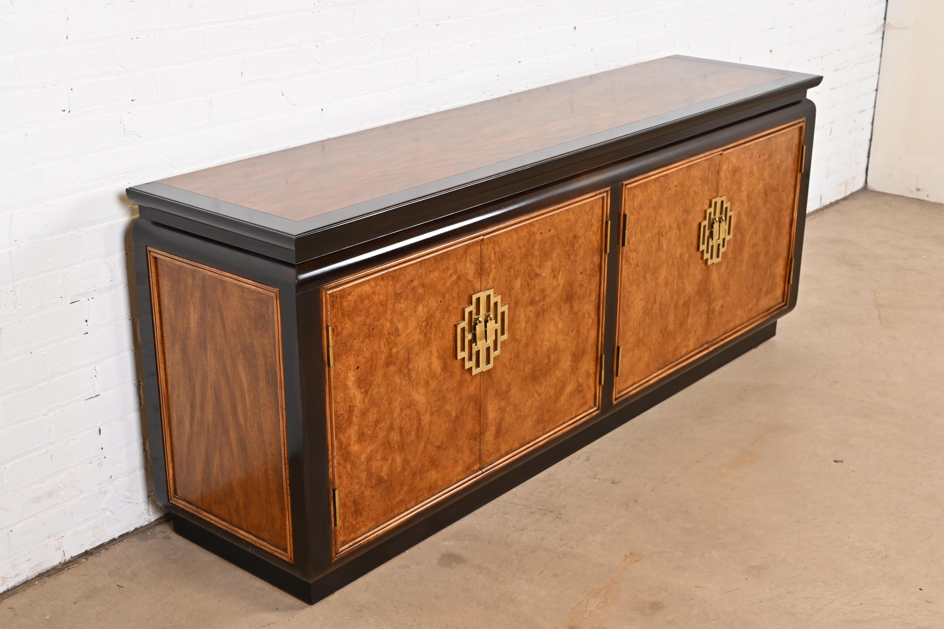 Century Furniture Hollywood Regency Chinoiserie Burl Wood Sideboard Credenza In Good Condition In South Bend, IN