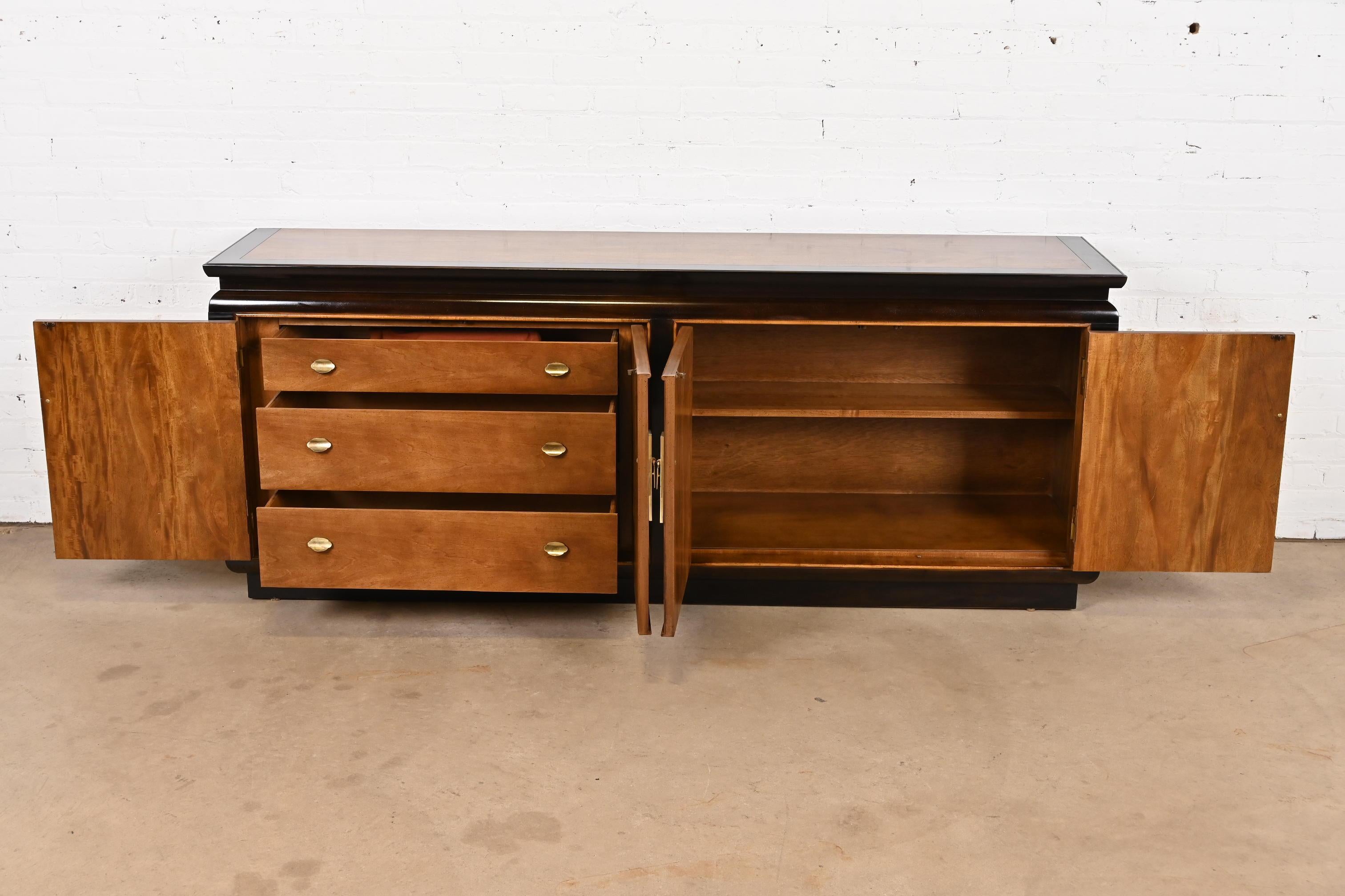 Late 20th Century Century Furniture Hollywood Regency Chinoiserie Burl Wood Sideboard Credenza