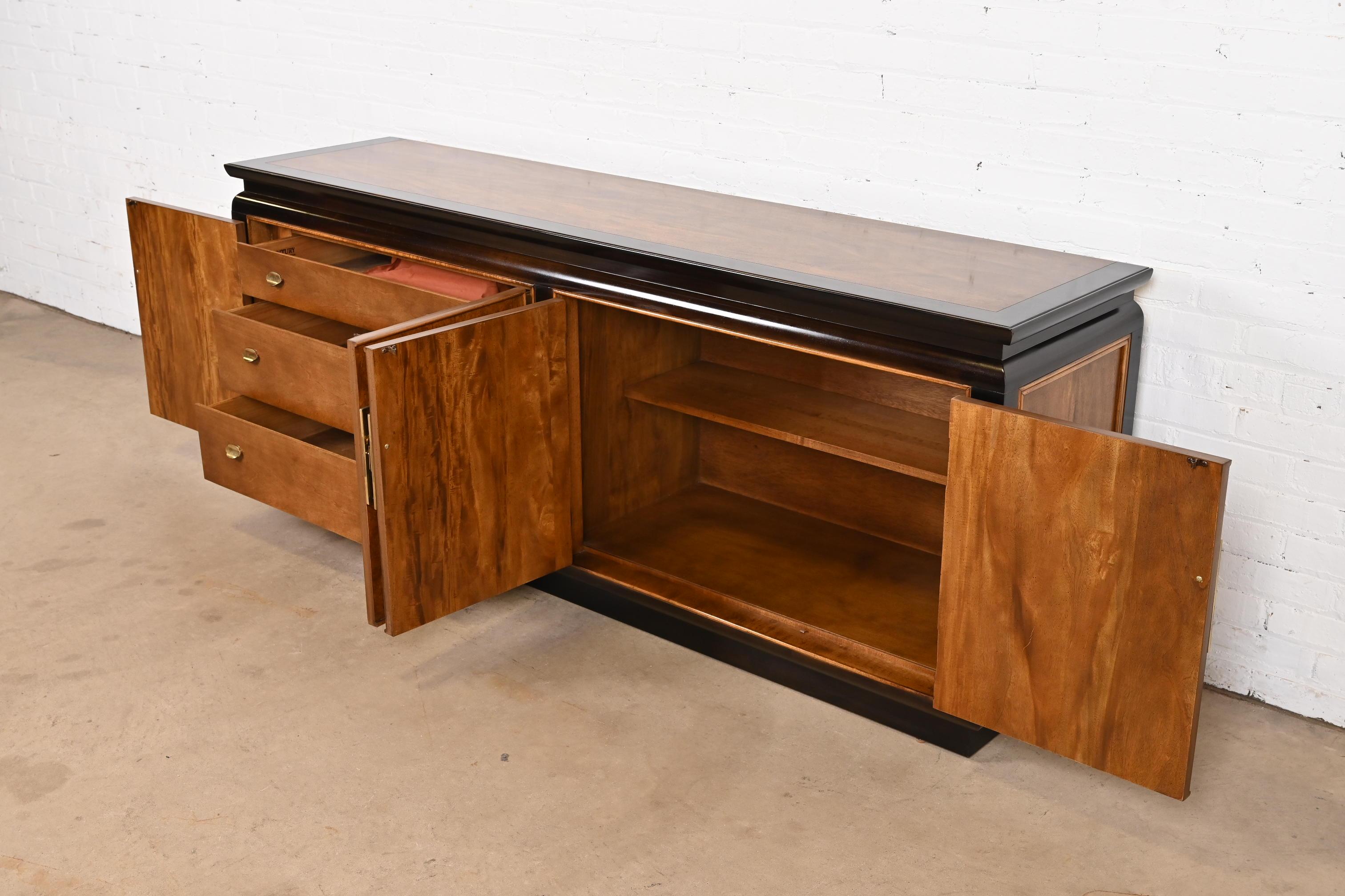 Brass Century Furniture Hollywood Regency Chinoiserie Burl Wood Sideboard Credenza