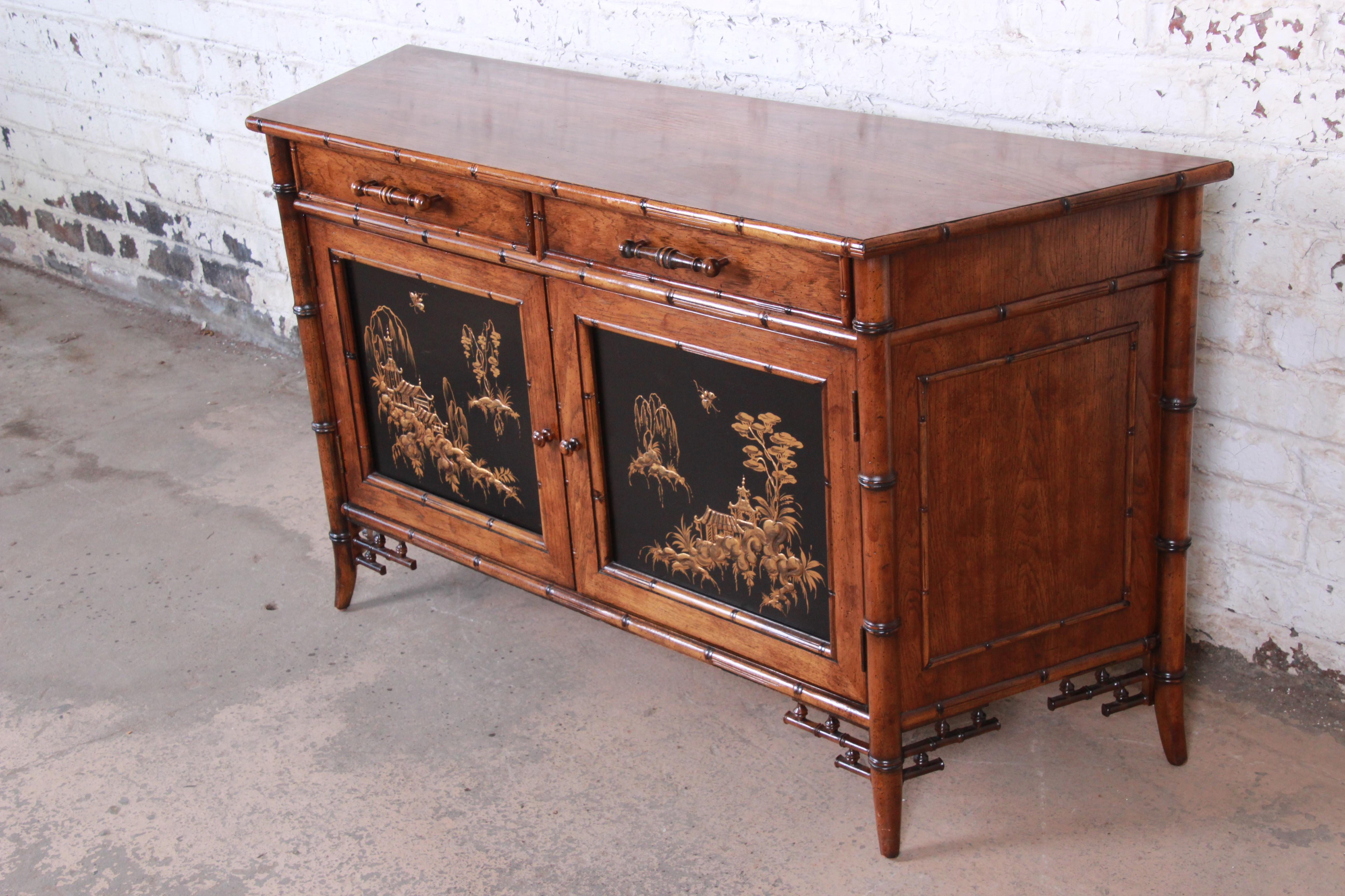 Italian Century Furniture Hollywood Regency Chinoiserie Faux Bamboo Credenza, Italy