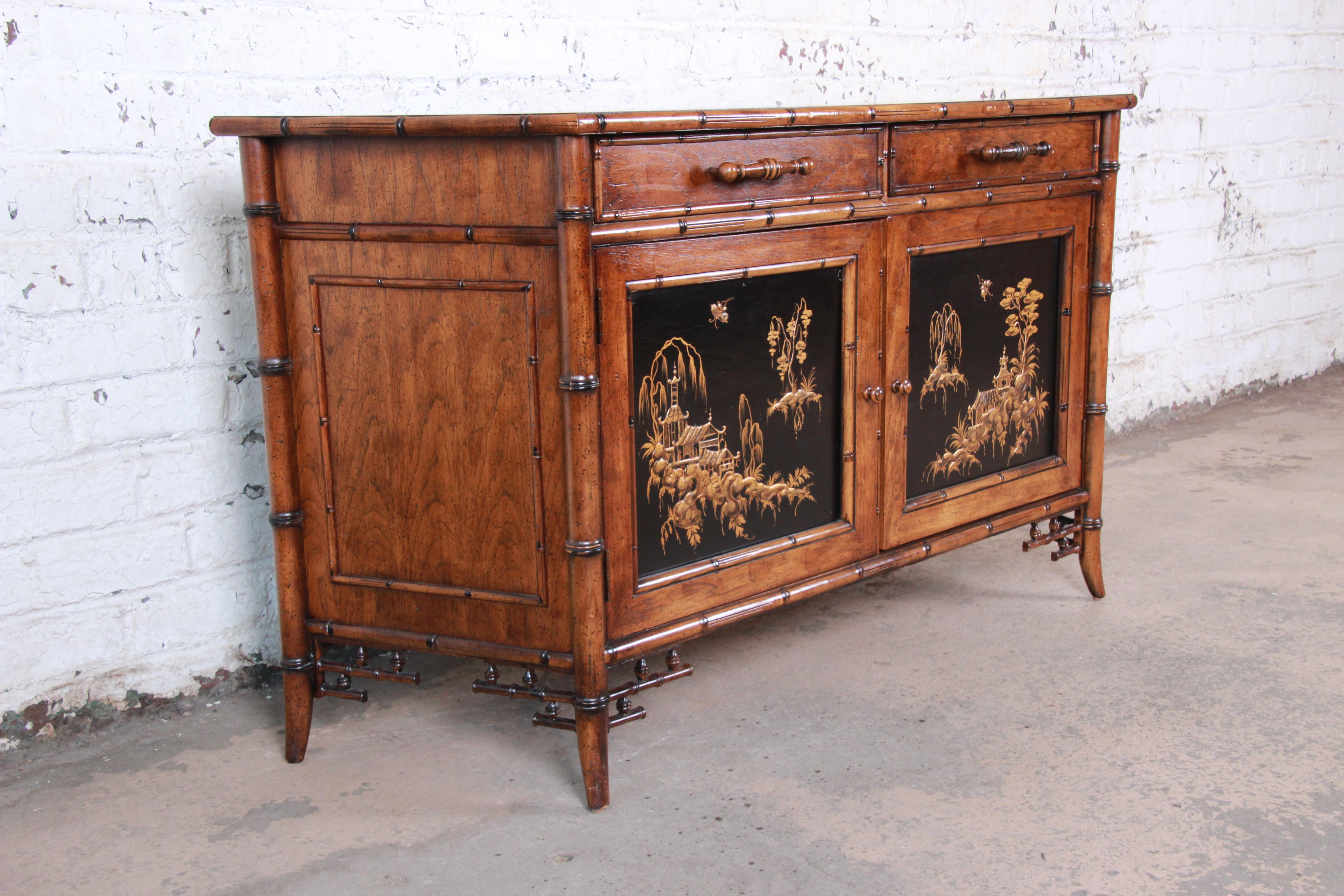 Century Furniture Hollywood Regency Chinoiserie Faux Bamboo Credenza, Italy 1