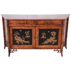 Vintage Century Furniture Hollywood Regency Chinoiserie Faux Bamboo Credenza, Italy