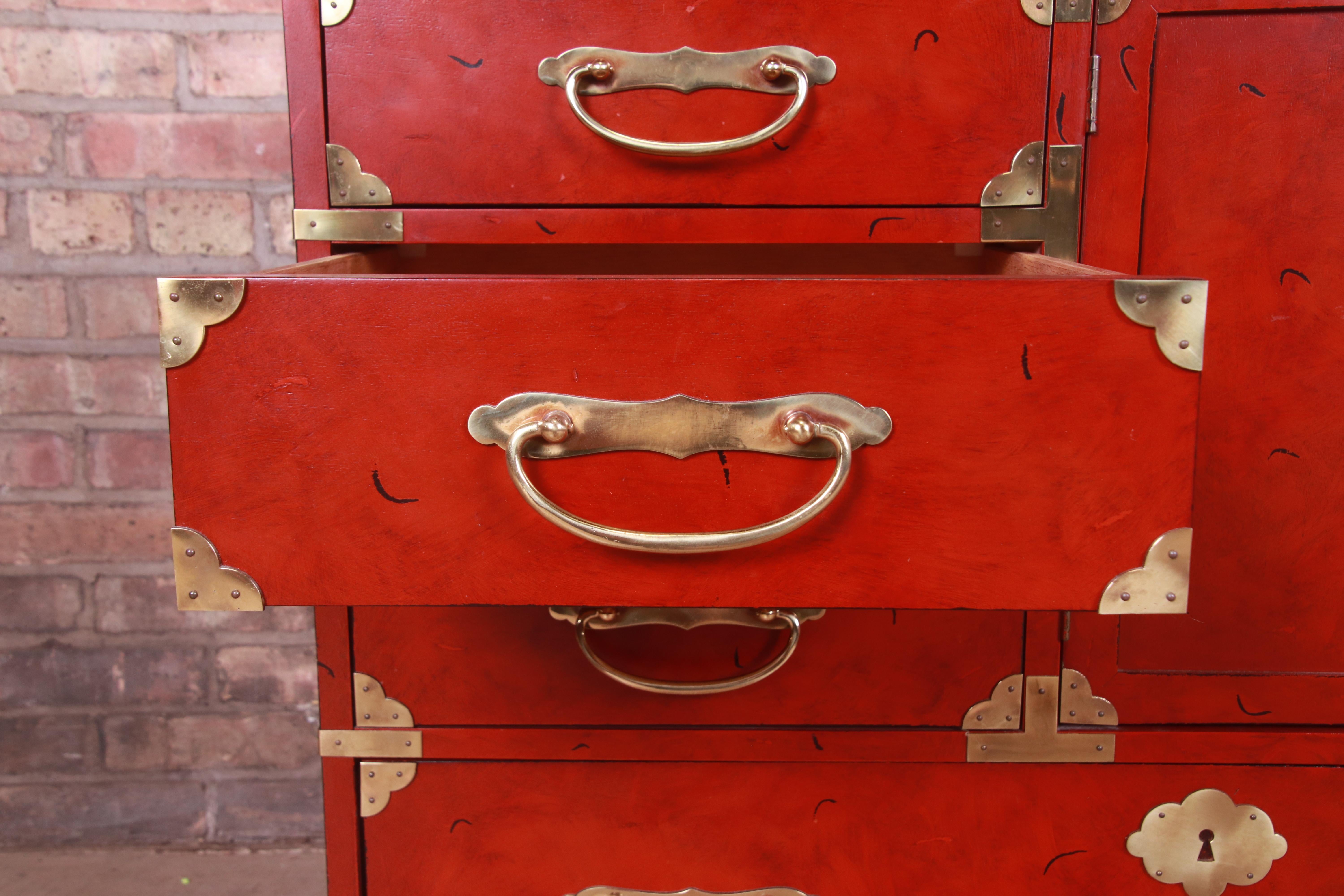 Century Furniture Hollywood Regency Chinoiserie Red Lacquered Commode, 1970s 4