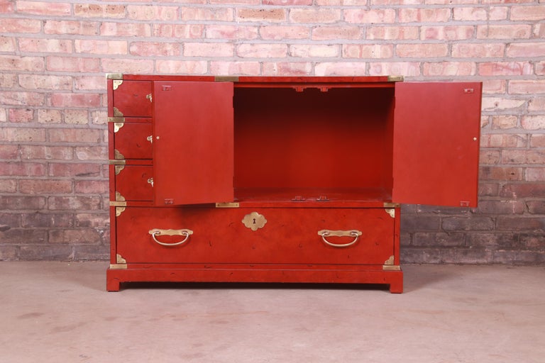 Century Furniture Hollywood Regency Chinoiserie Red Lacquered Commode, 1970s For Sale 8