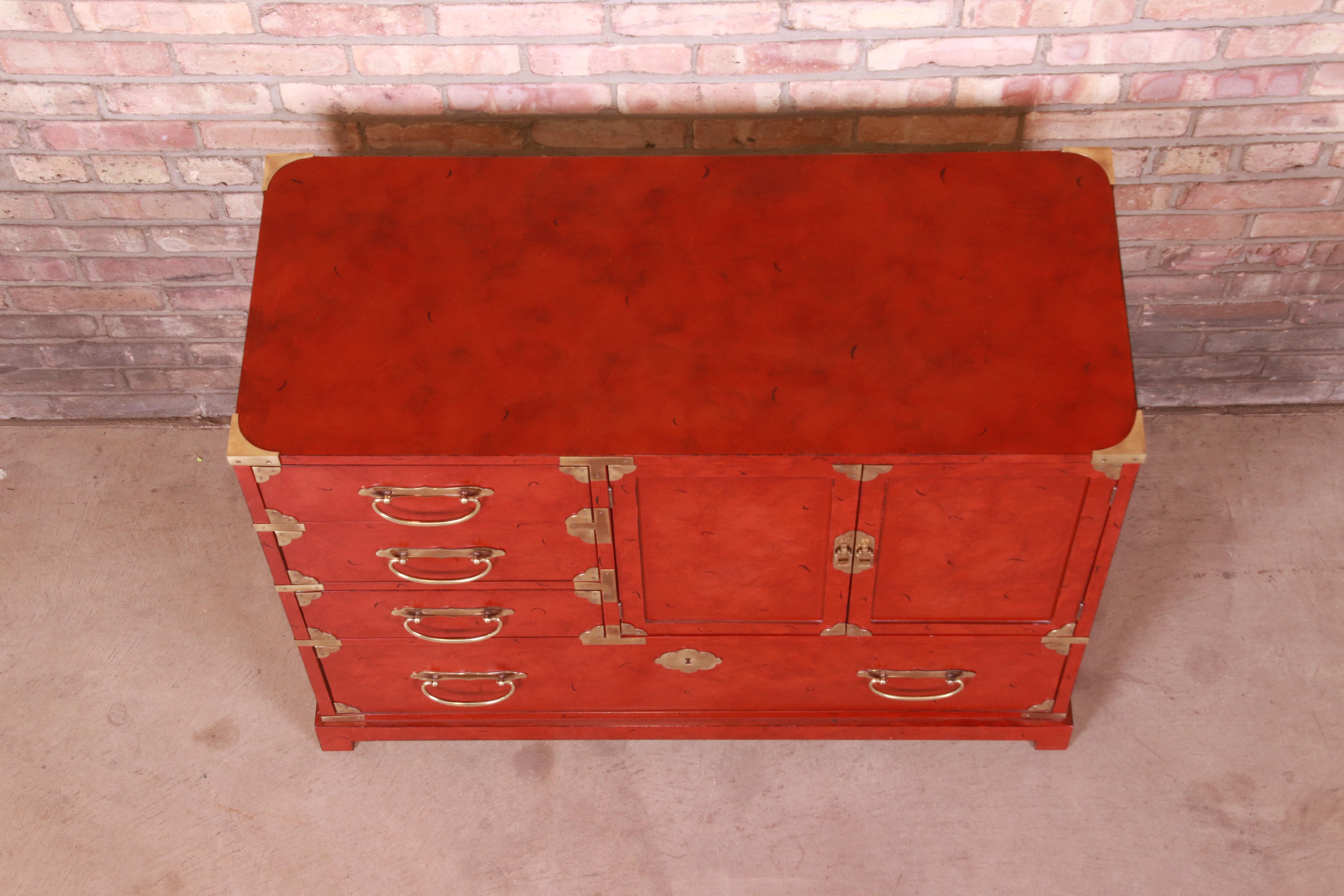 Century Furniture Hollywood Regency Chinoiserie Red Lacquered Commode, 1970s 9