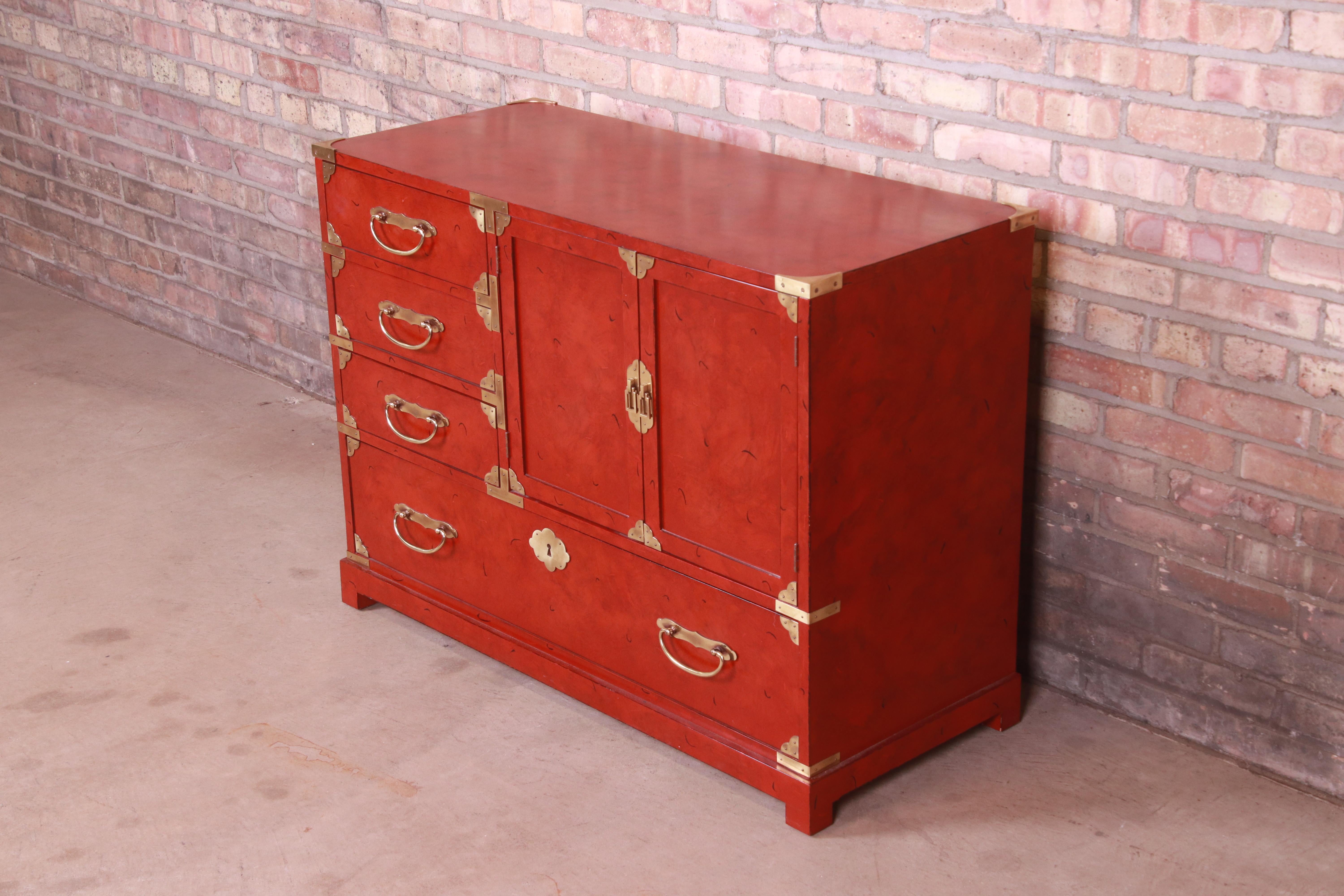 American Century Furniture Hollywood Regency Chinoiserie Red Lacquered Commode, 1970s
