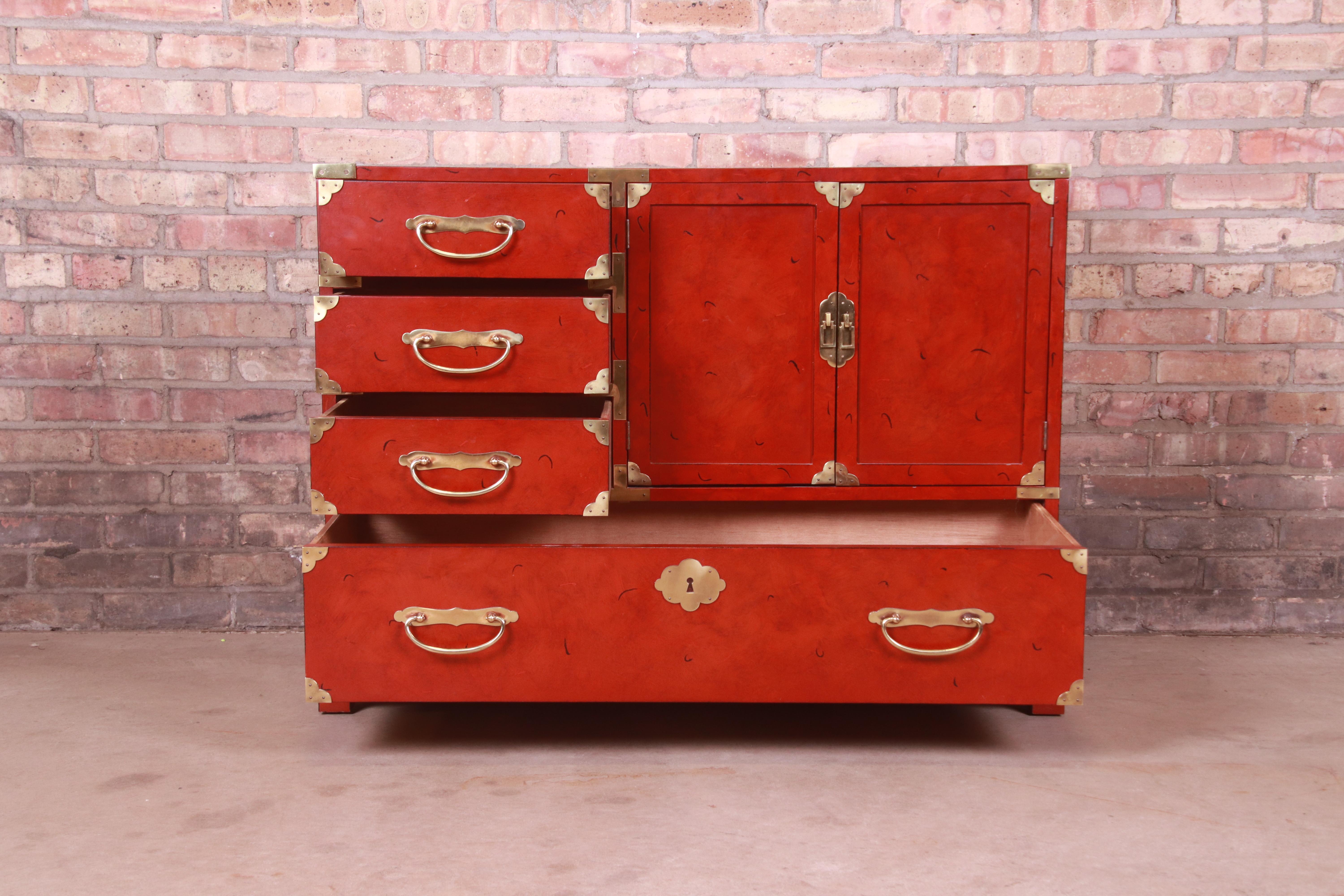 Century Furniture Hollywood Regency Chinoiserie Red Lacquered Commode, 1970s 1
