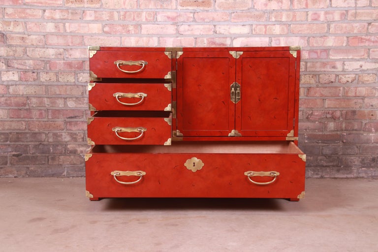 Century Furniture Hollywood Regency Chinoiserie Red Lacquered Commode, 1970s For Sale 2