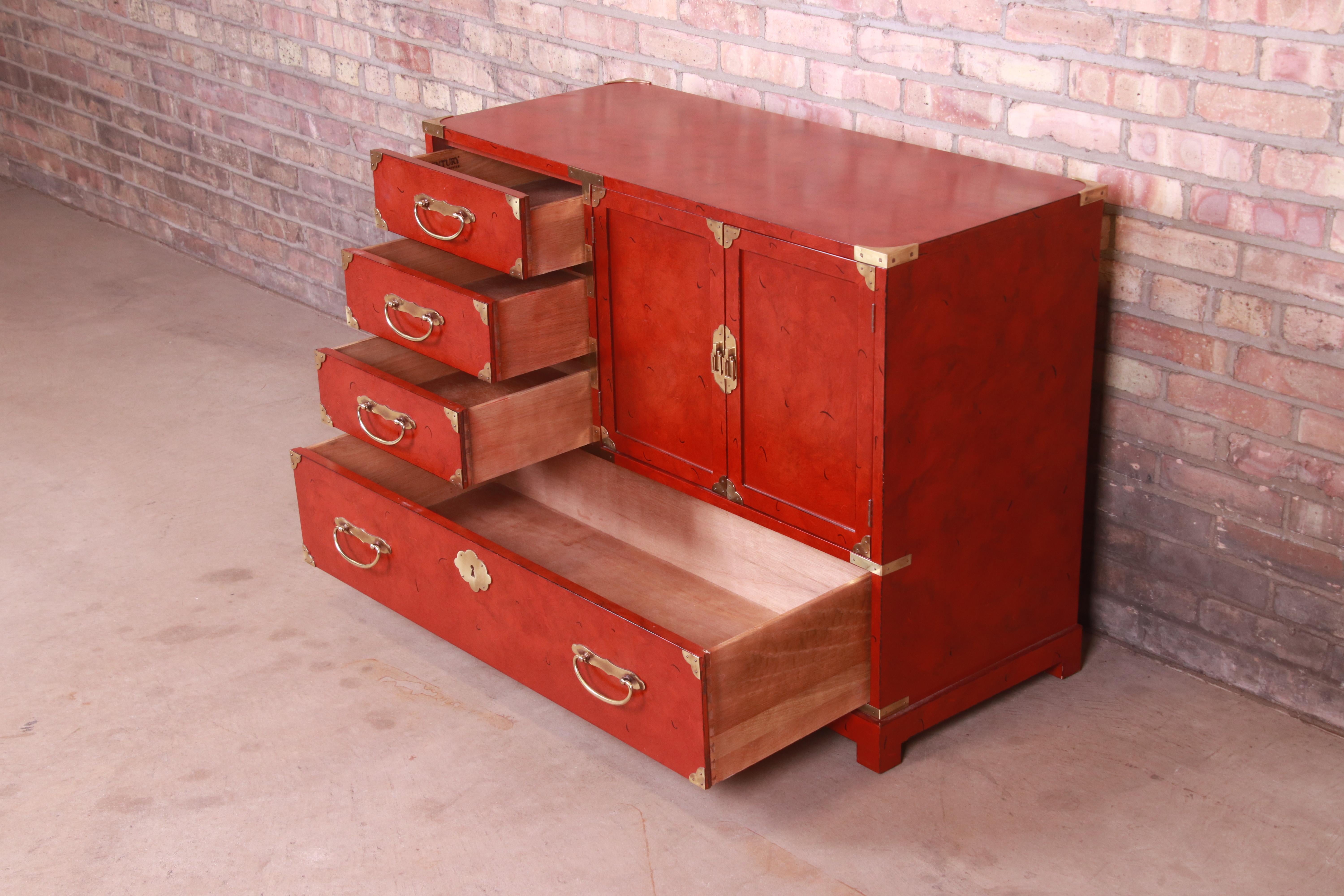 Century Furniture Hollywood Regency Chinoiserie Red Lacquered Commode, 1970s 2