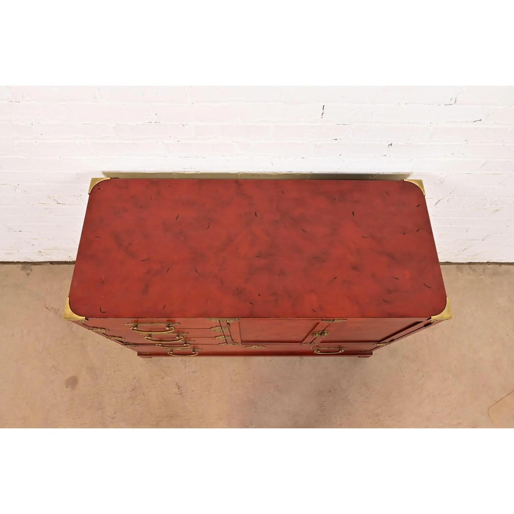 Century Furniture Hollywood Regency Chinoiserie Red Lacquered Commode For Sale 5