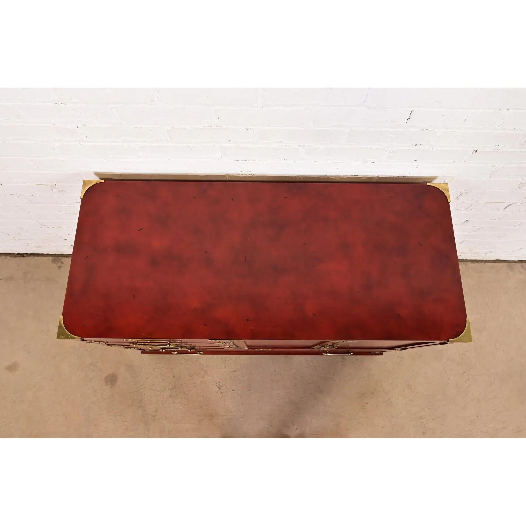 Century Furniture Hollywood Regency Chinoiserie Red Lacquered Commode For Sale 5