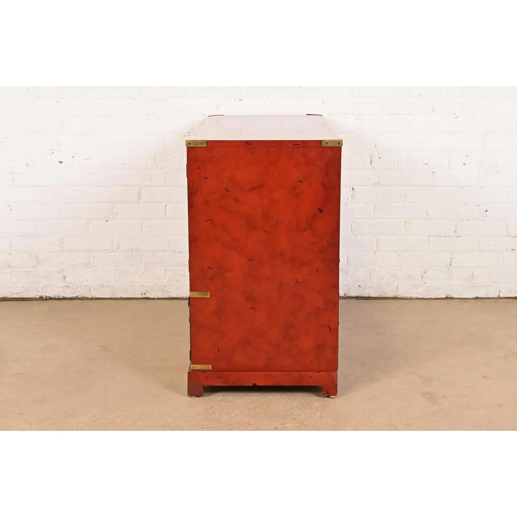 Century Furniture Hollywood Regency Chinoiserie Red Lacquered Commode For Sale 6