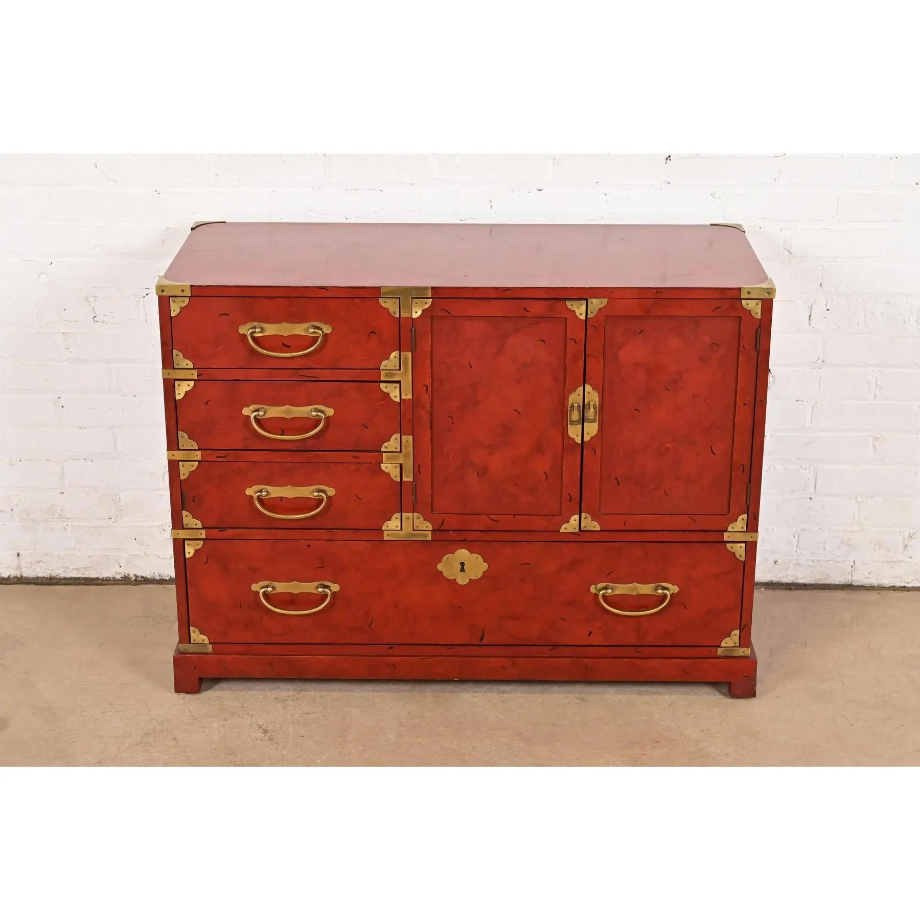American Century Furniture Hollywood Regency Chinoiserie Red Lacquered Commode For Sale