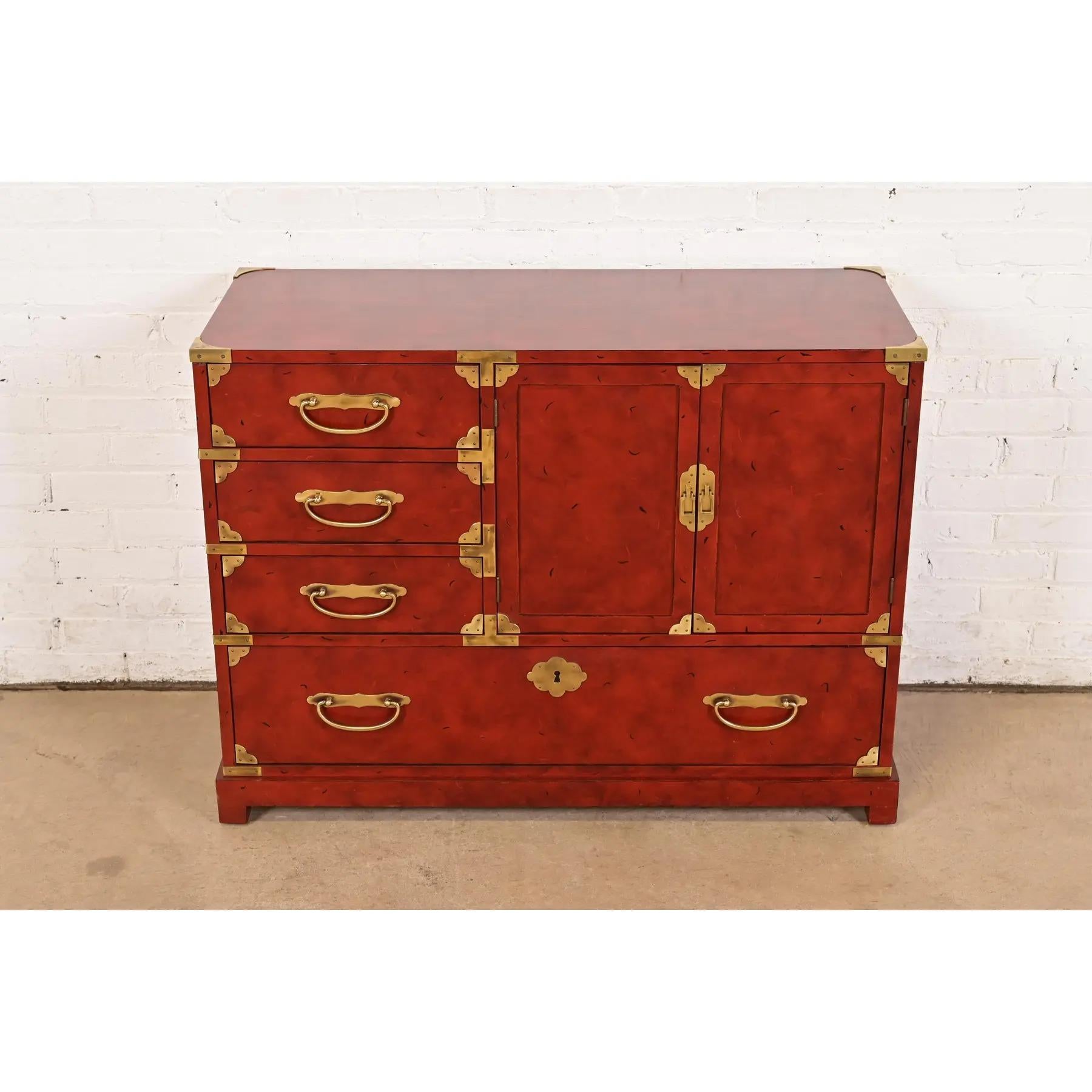 American Century Furniture Hollywood Regency Chinoiserie Red Lacquered Commode For Sale