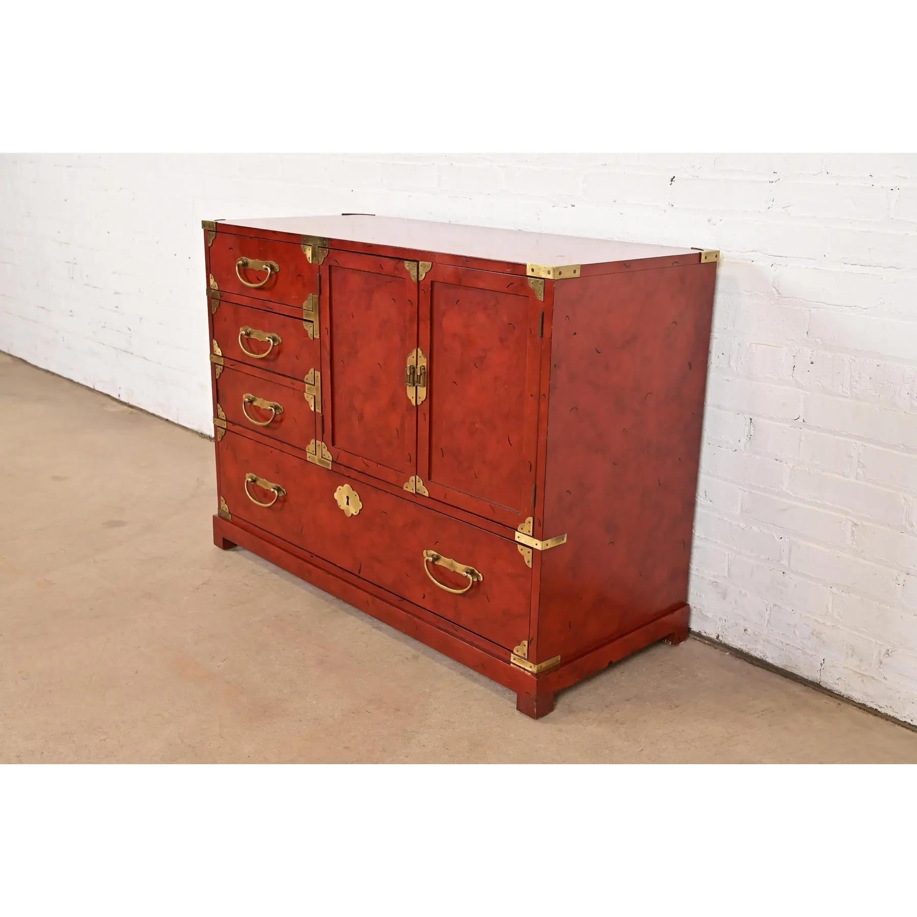 Century Furniture Hollywood Regency Chinoiserie Red Lacquered Commode In Good Condition For Sale In South Bend, IN