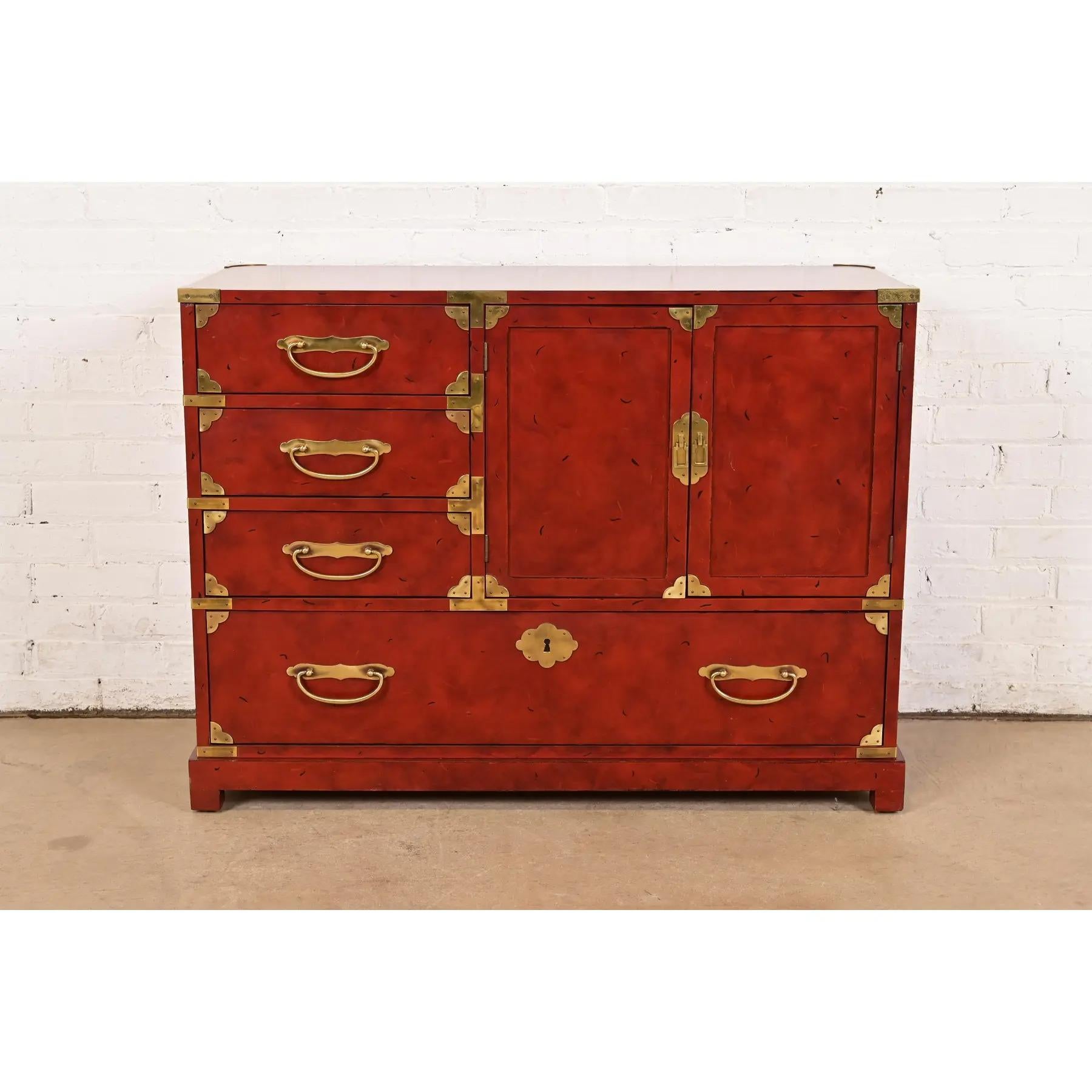 Century Furniture Hollywood Regency Chinoiserie Red Lacquered Commode In Good Condition For Sale In South Bend, IN