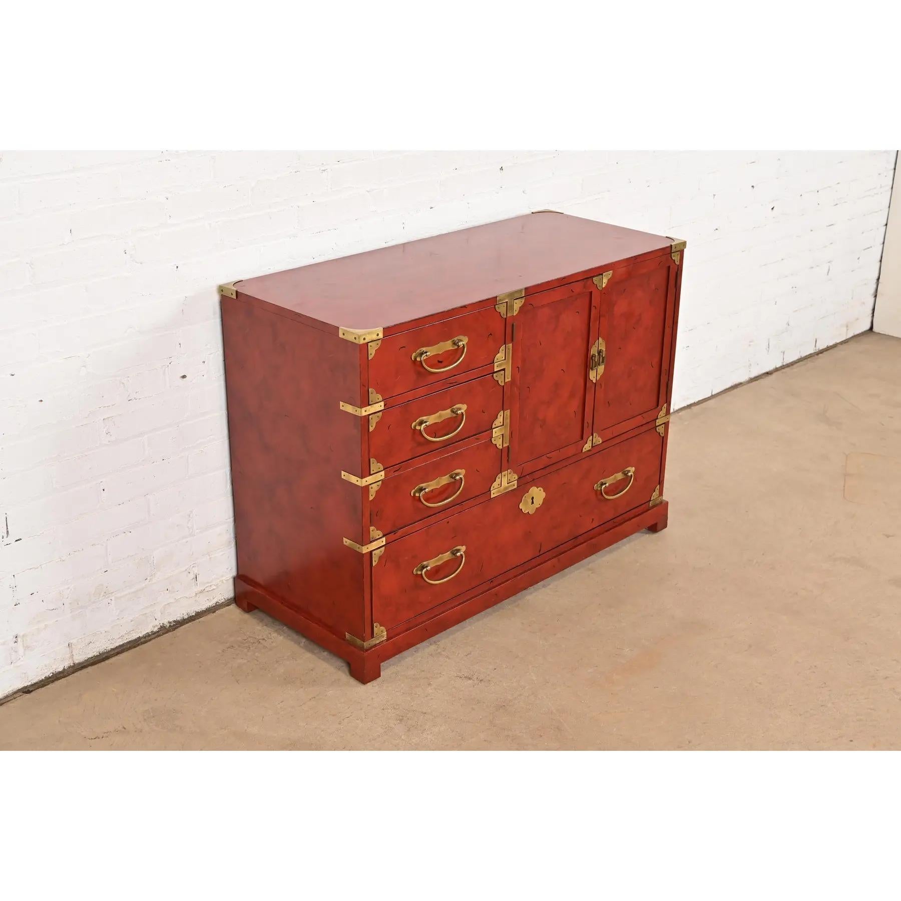 Late 20th Century Century Furniture Hollywood Regency Chinoiserie Red Lacquered Commode For Sale