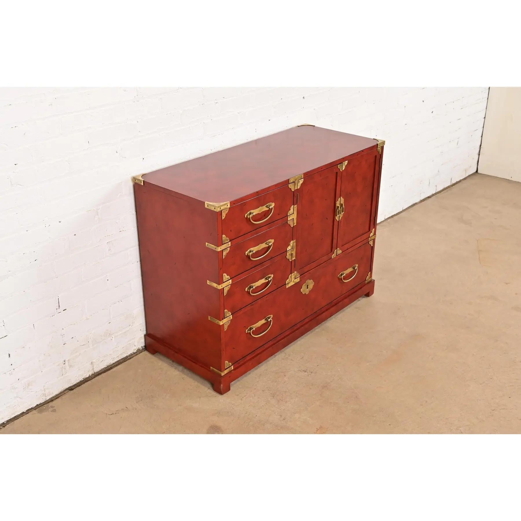 Late 20th Century Century Furniture Hollywood Regency Chinoiserie Red Lacquered Commode For Sale