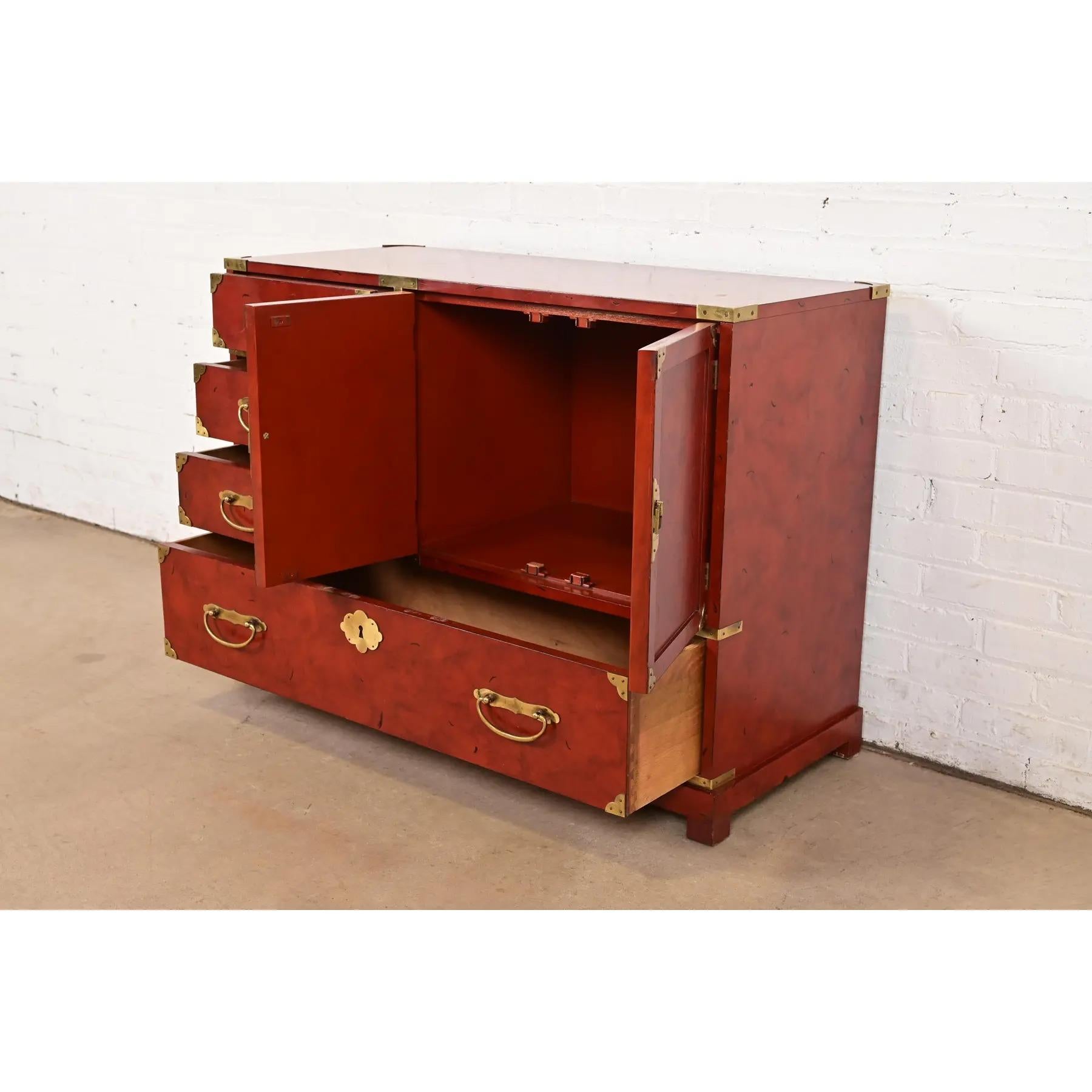 Century Furniture Hollywood Regency Chinoiserie Red Lacquered Commode For Sale 1