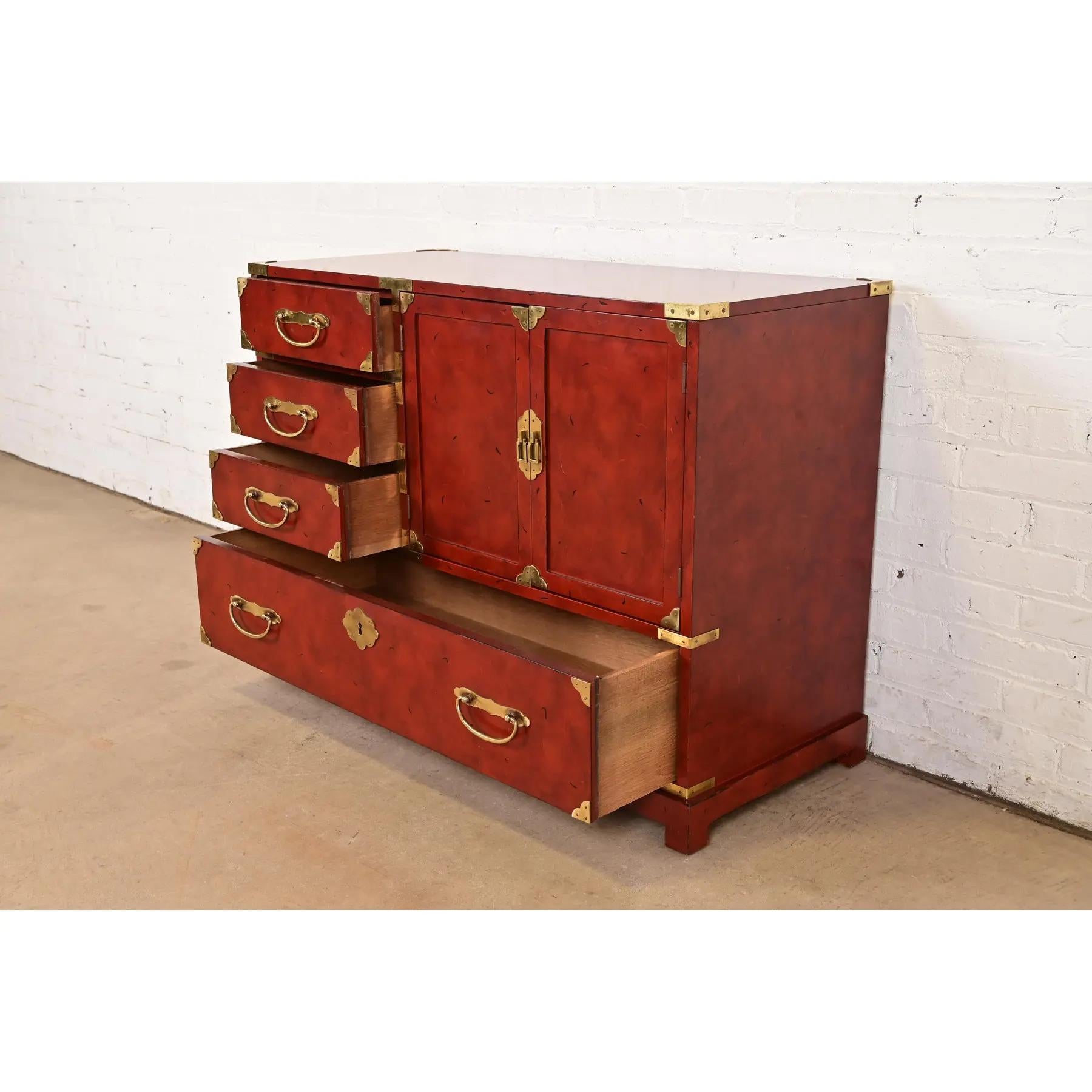 Century Furniture Hollywood Regency Chinoiserie Red Lacquered Commode For Sale 1