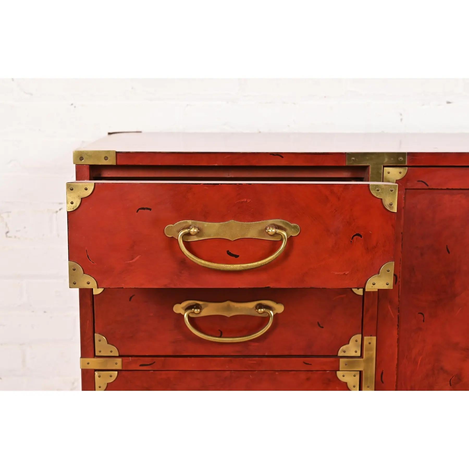 Century Furniture Hollywood Regency Chinoiserie Red Lacquered Commode For Sale 2