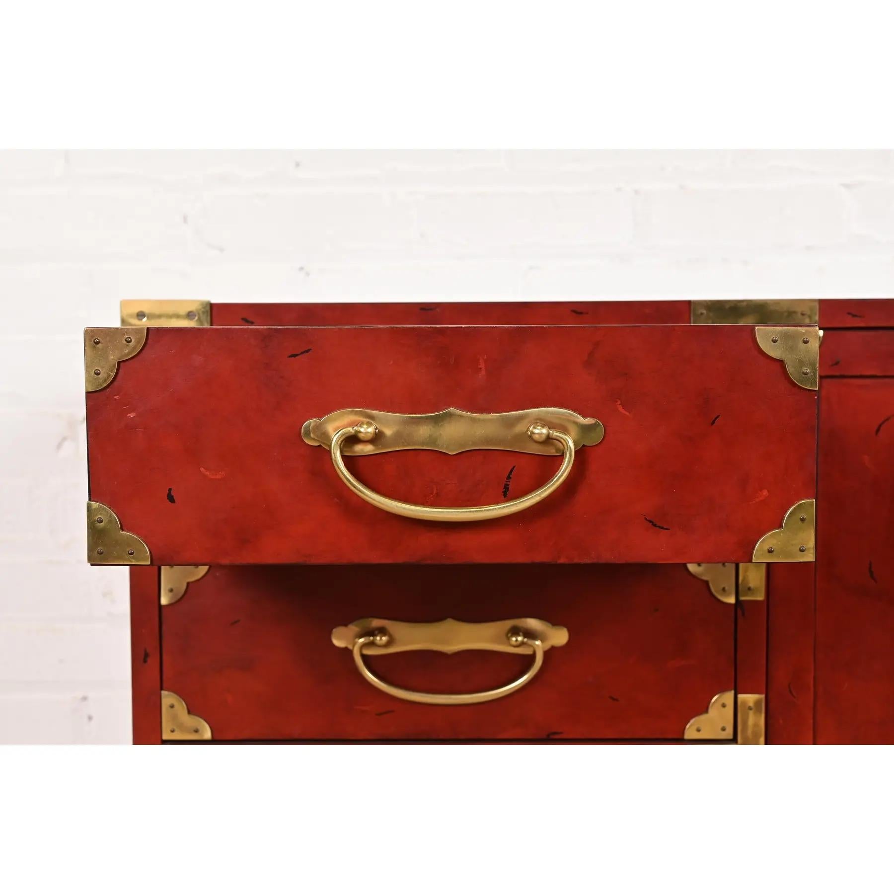 Century Furniture Hollywood Regency Chinoiserie Red Lacquered Commode For Sale 3