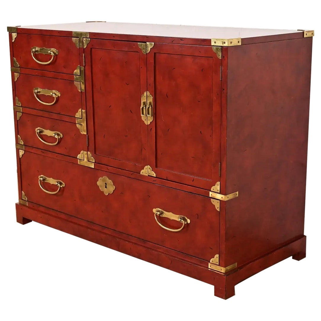 Century Furniture Hollywood Regency Chinoiserie Red Lacquered Commode For Sale