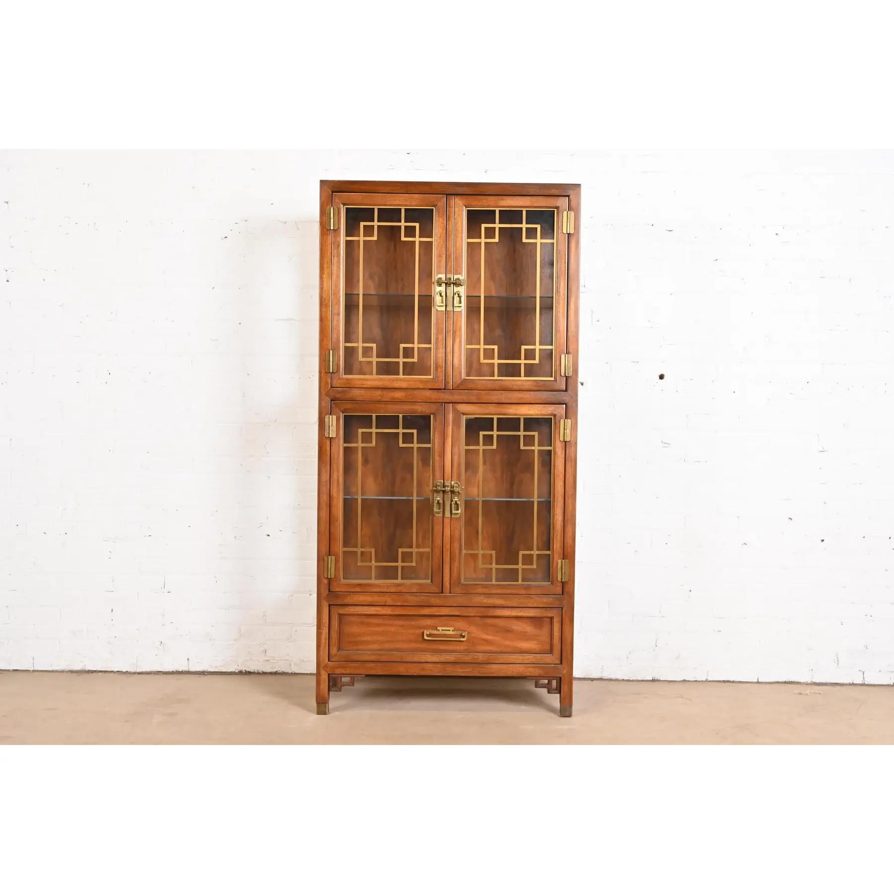 Mid-Century Modern Century Furniture Hollywood Regency Chinoiserie Walnut Lighted Bookcase