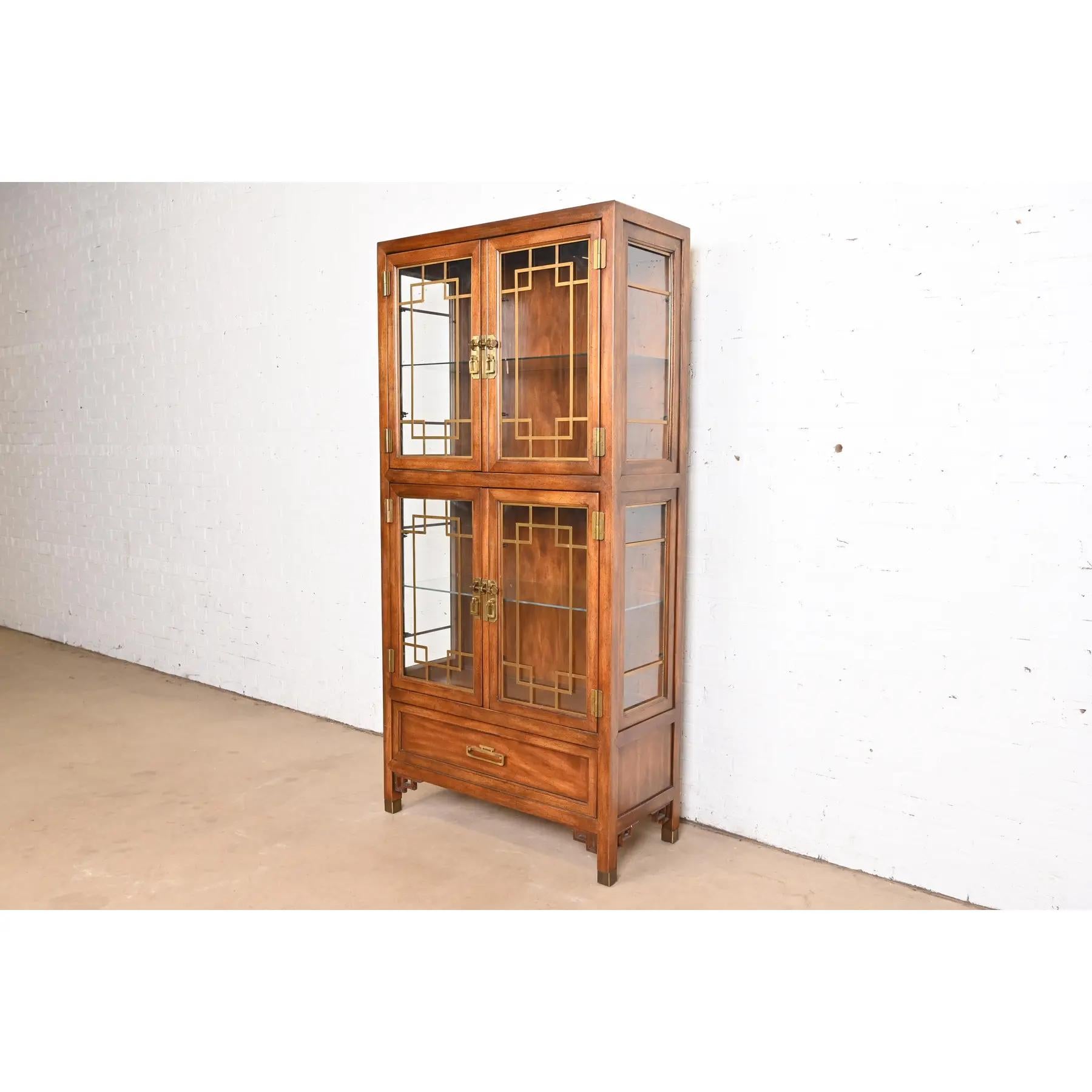 American Century Furniture Hollywood Regency Chinoiserie Walnut Lighted Bookcase