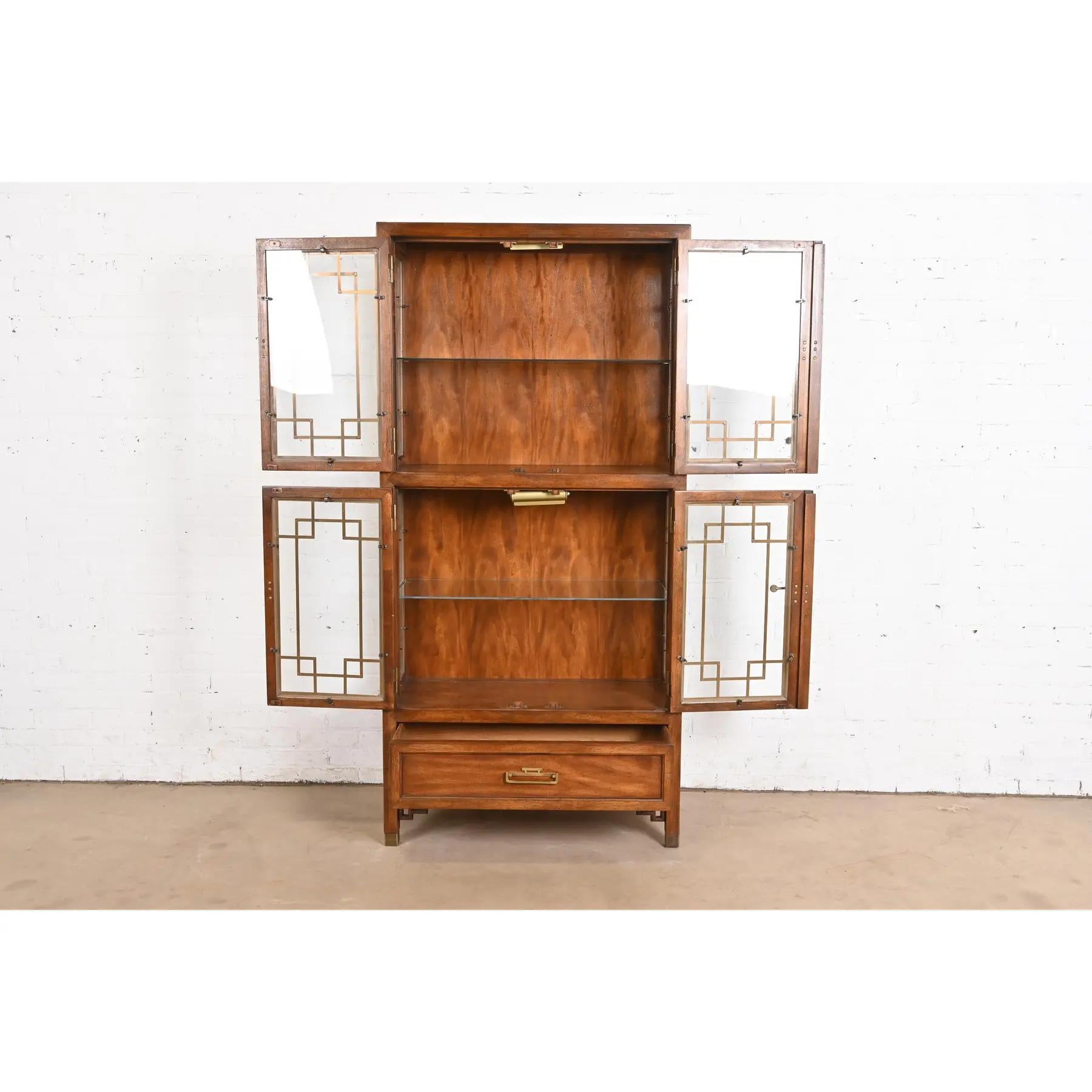 Late 20th Century Century Furniture Hollywood Regency Chinoiserie Walnut Lighted Bookcase