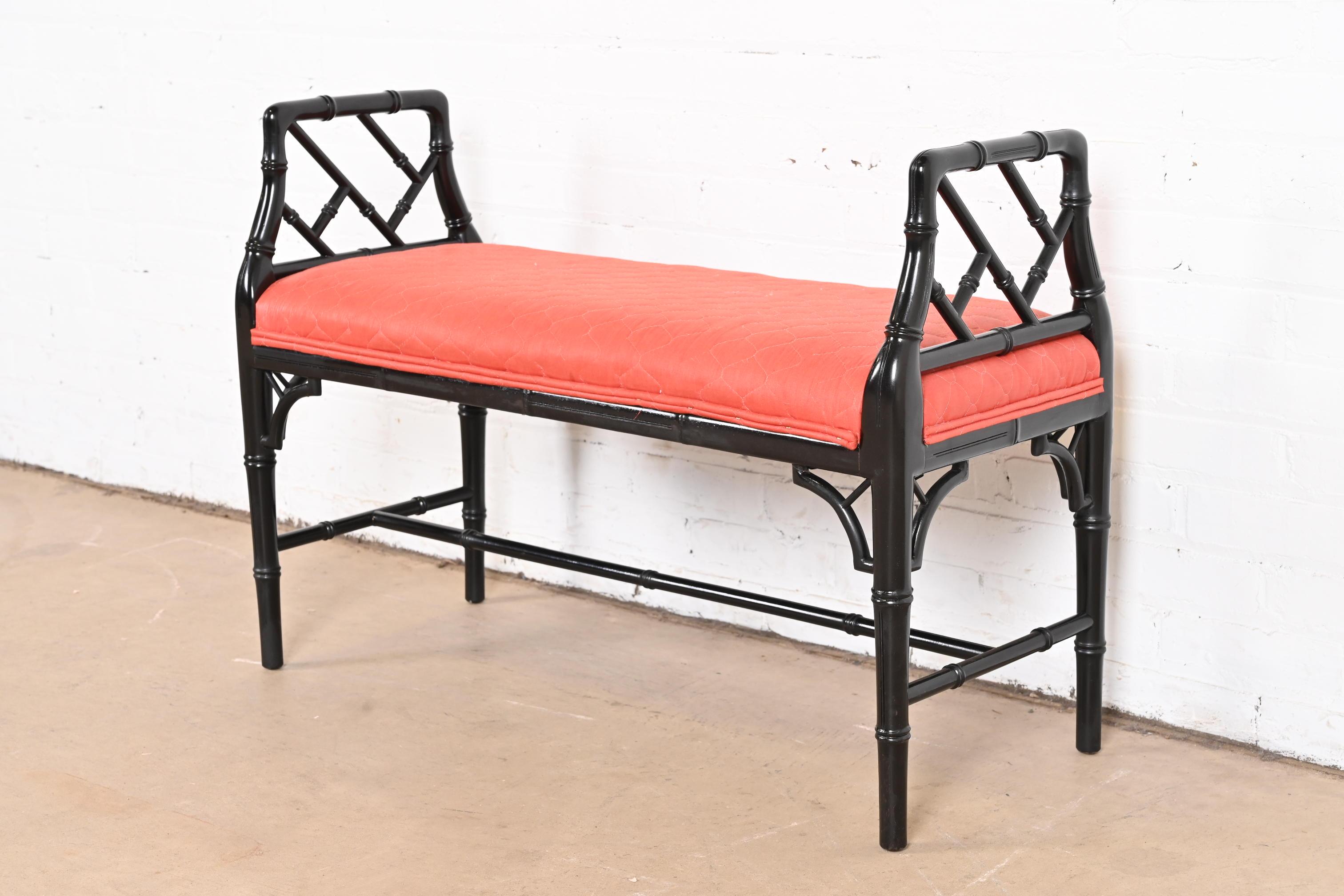 American Century Furniture Hollywood Regency Faux Bamboo Black Lacquered Bench