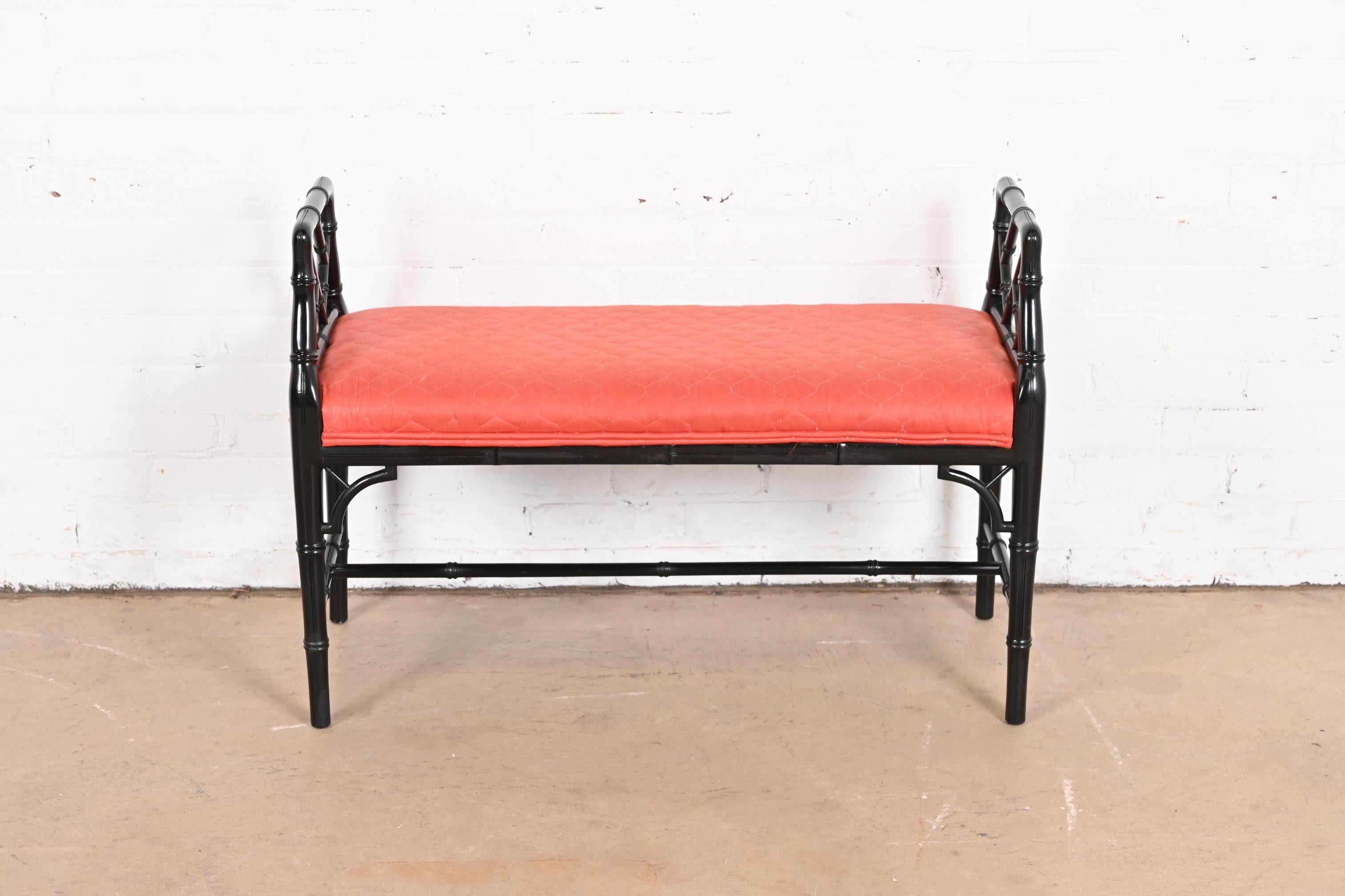 Upholstery Century Furniture Hollywood Regency Faux Bamboo Black Lacquered Bench