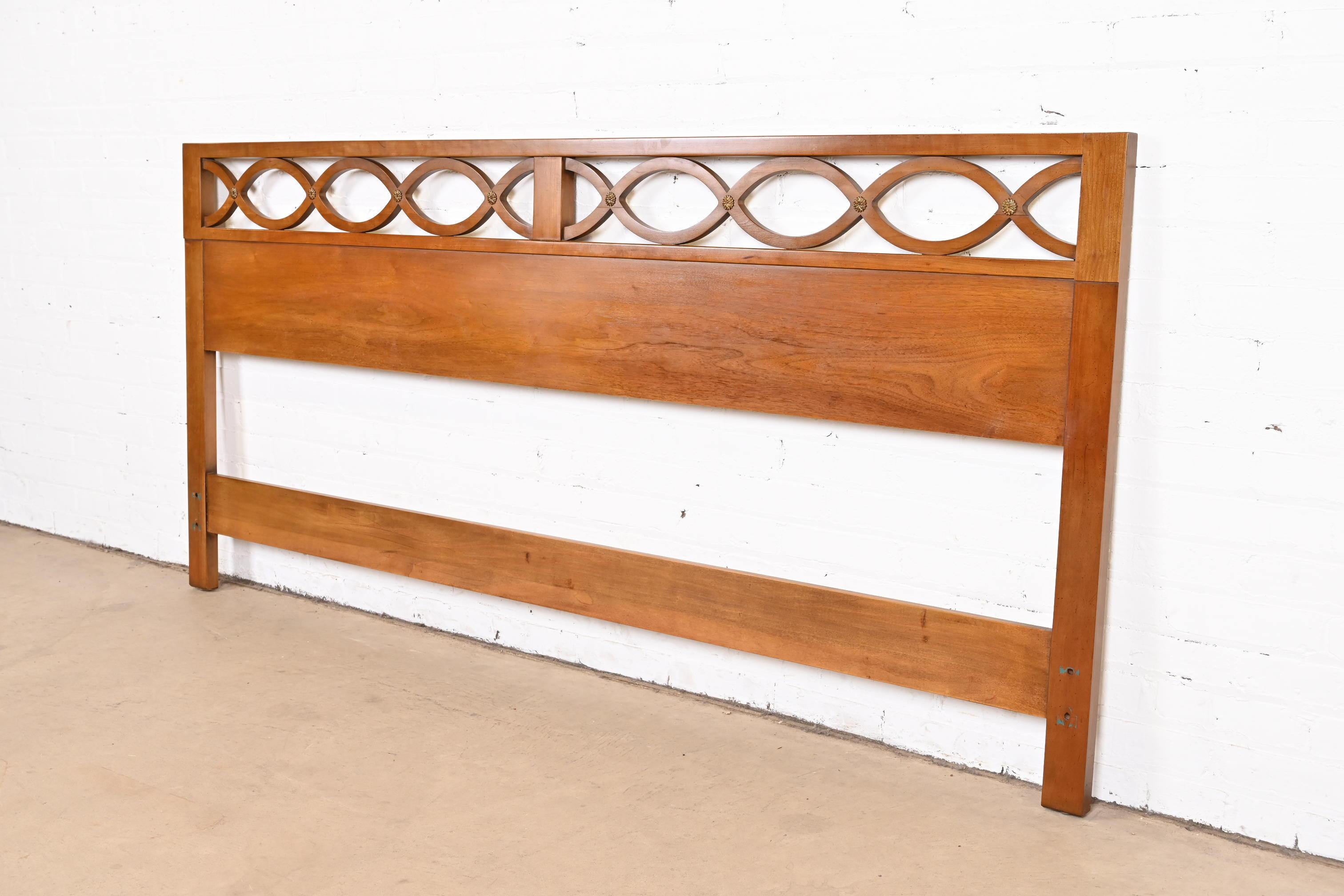 American Century Furniture Hollywood Regency Walnut and Brass King Size Headboard, 1960s
