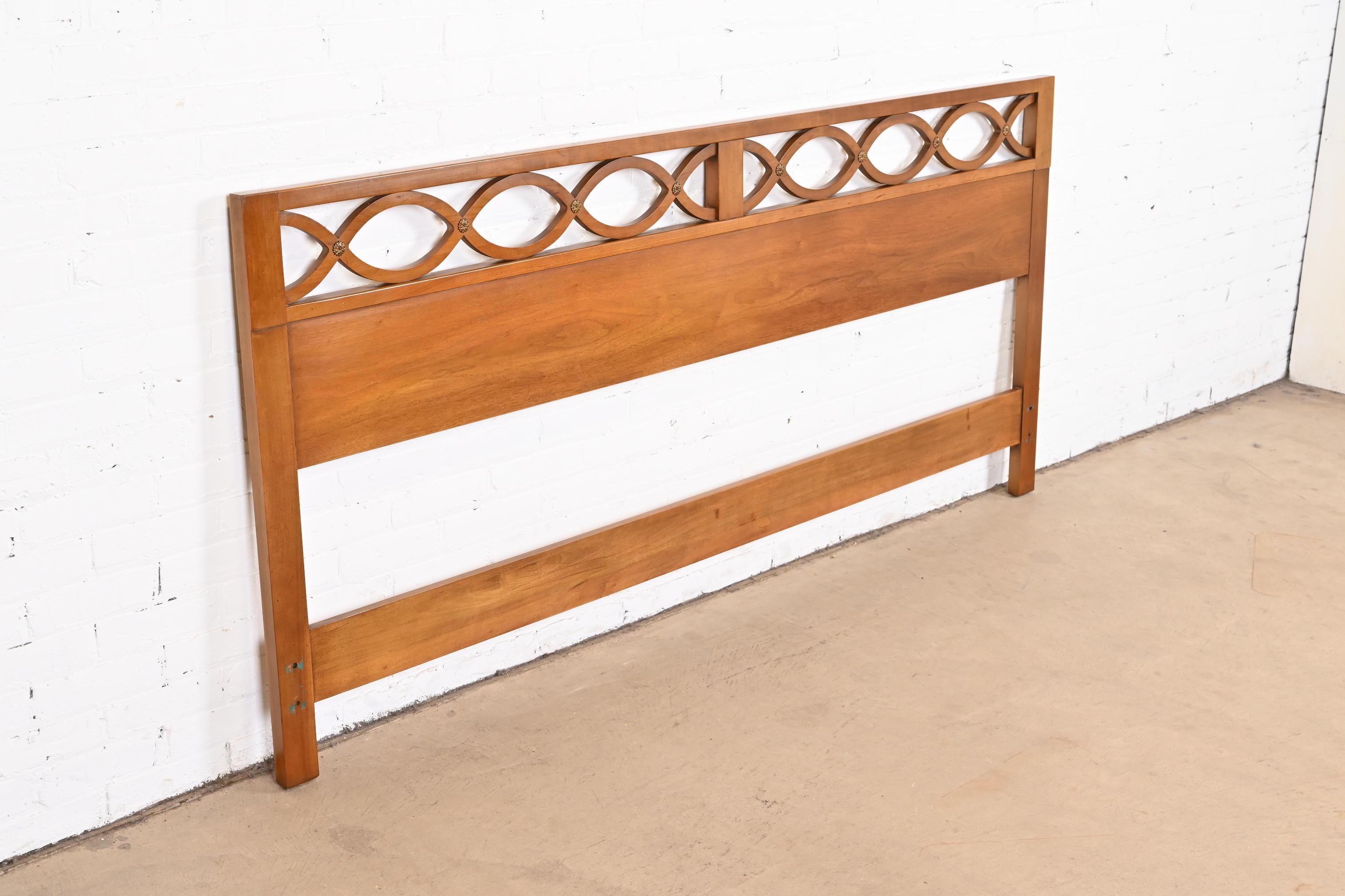 Century Furniture Hollywood Regency Walnut and Brass King Size Headboard, 1960s In Good Condition In South Bend, IN