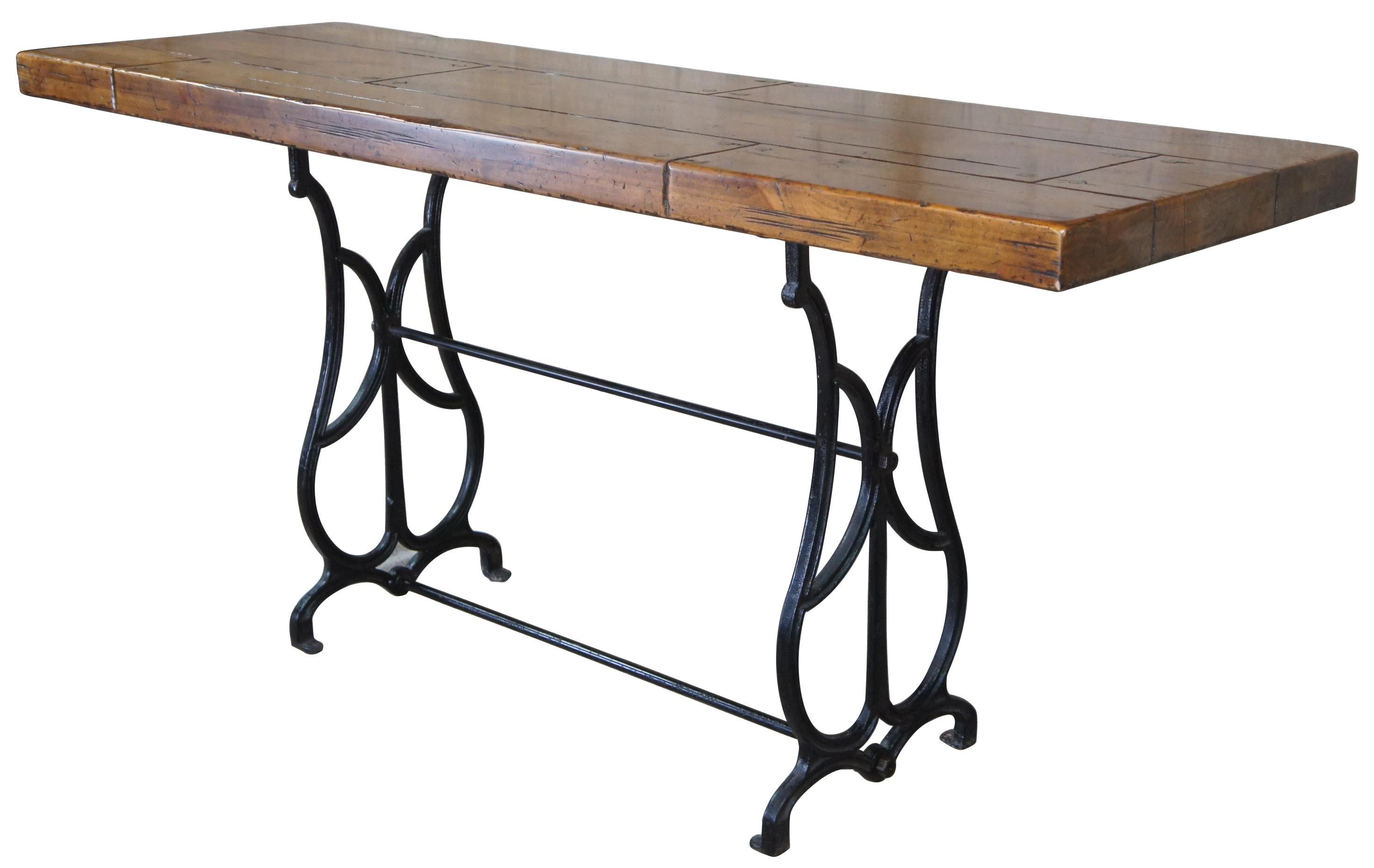 Century Furniture Industrial Iron & Pine Plank Top Console Hall Sofa Table In Good Condition For Sale In Dayton, OH