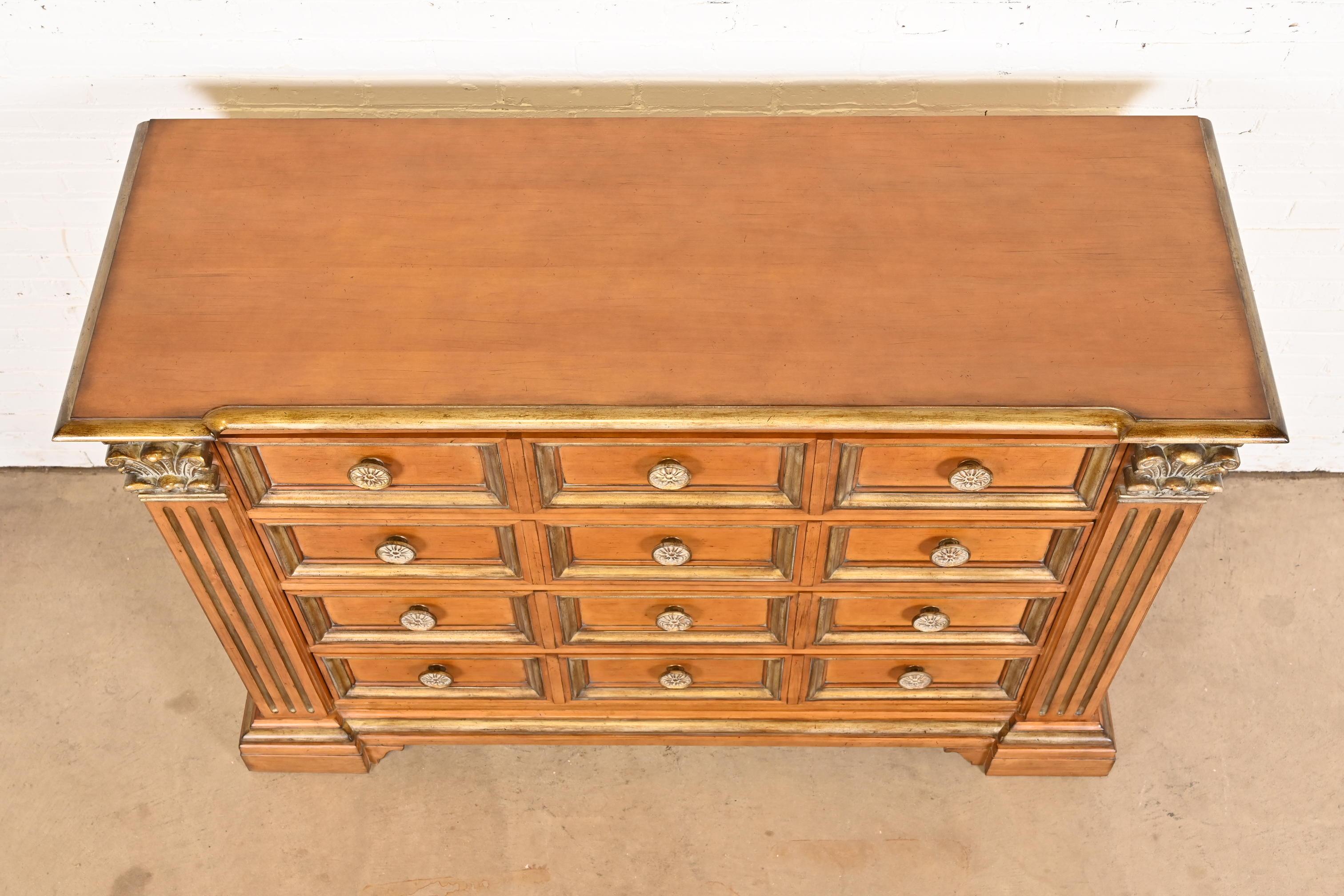 Century Furniture Italian Neoclassical Maple and Parcel Gilt Dresser Chest For Sale 6
