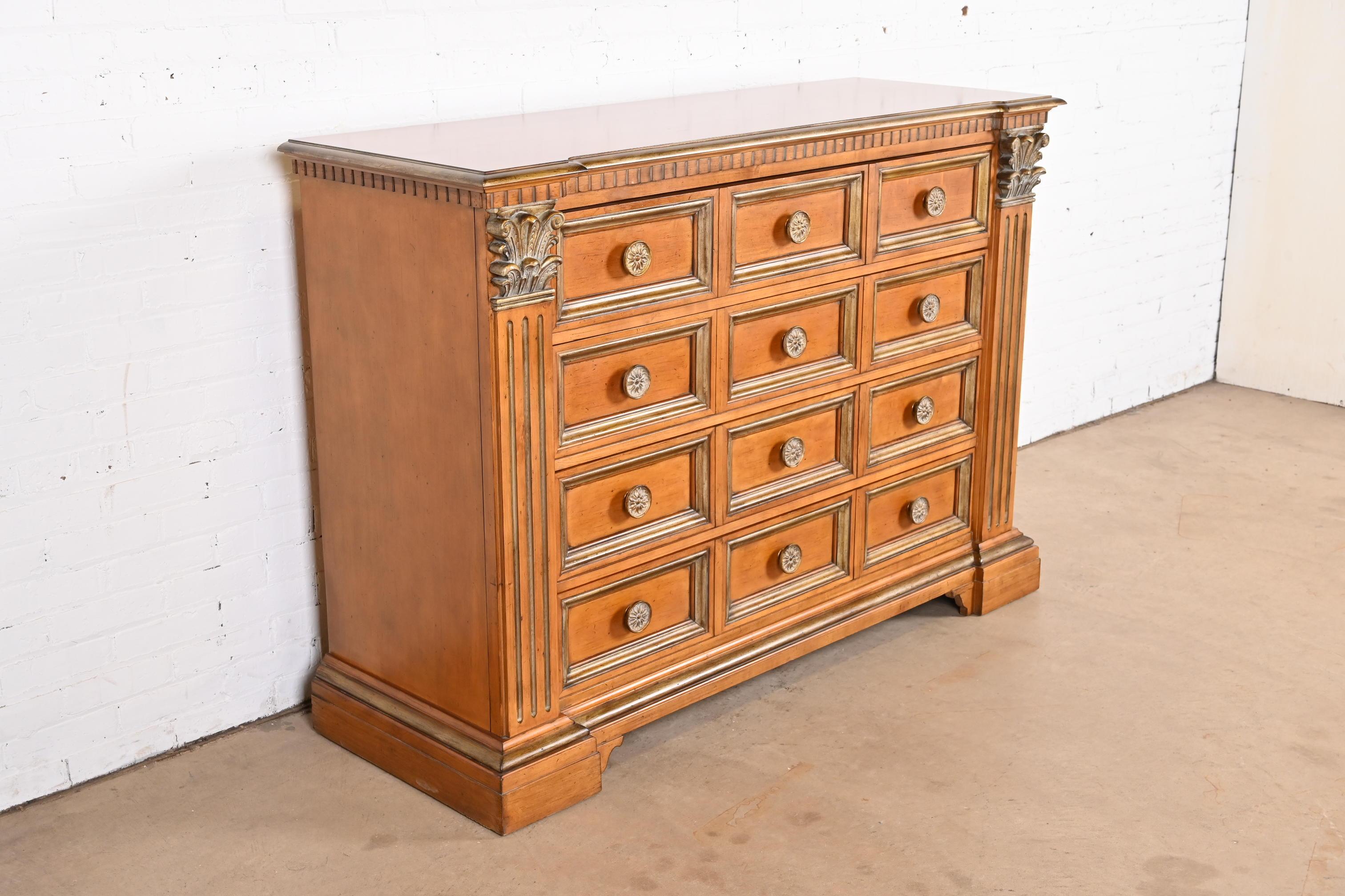 American Century Furniture Italian Neoclassical Maple and Parcel Gilt Dresser Chest For Sale