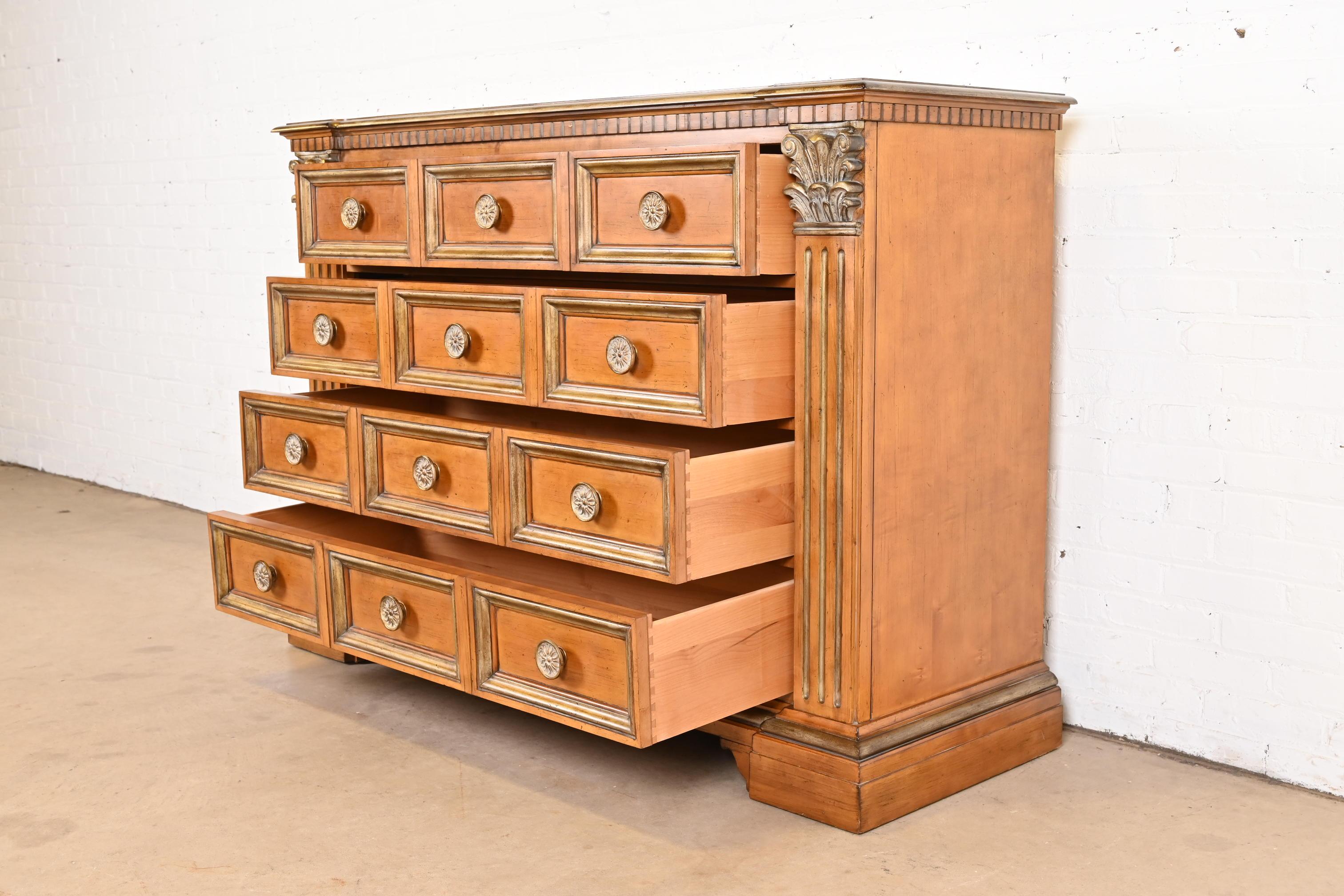Century Furniture Italian Neoclassical Maple and Parcel Gilt Dresser Chest For Sale 1