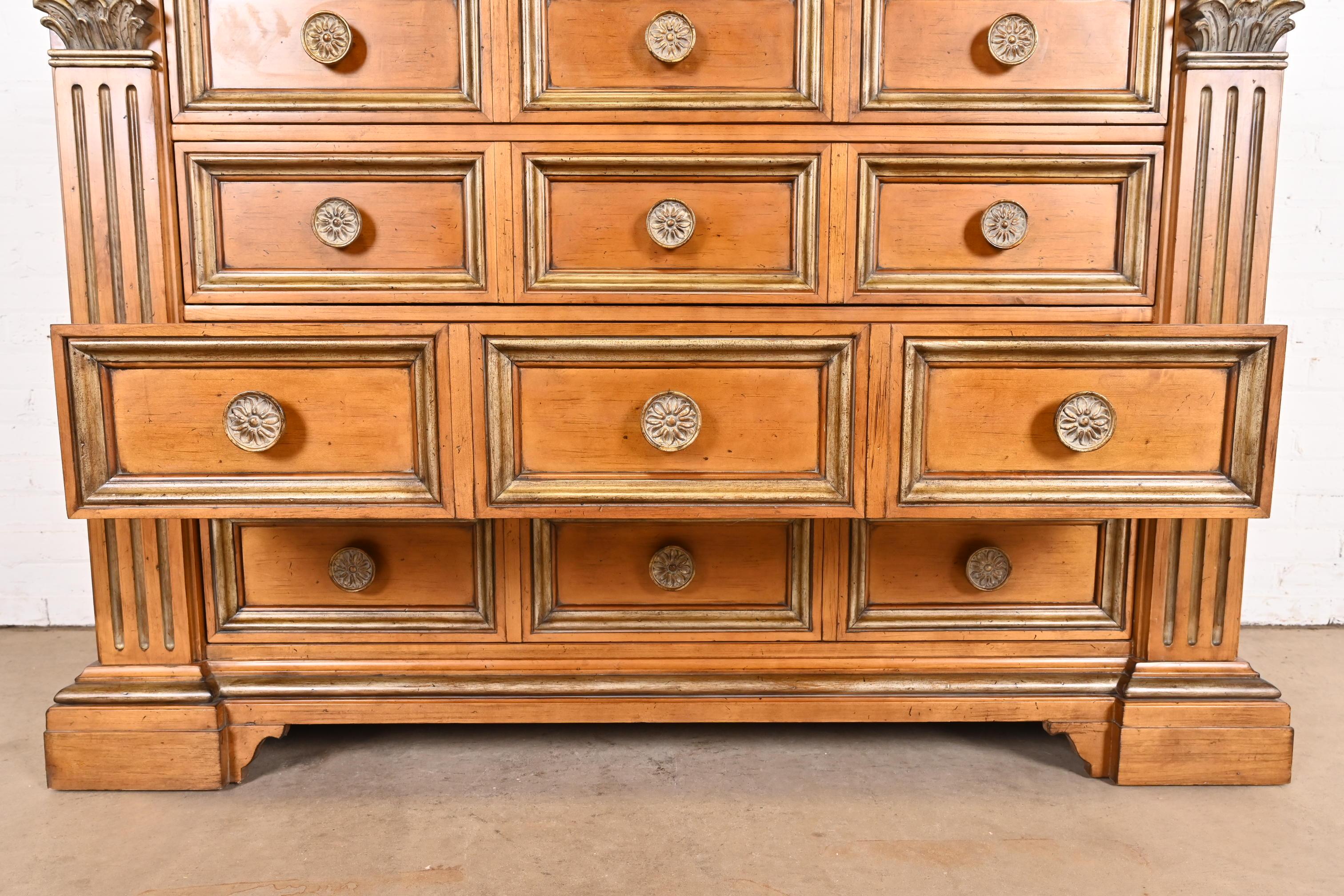 Century Furniture Italian Neoclassical Maple and Parcel Gilt Dresser Chest For Sale 2