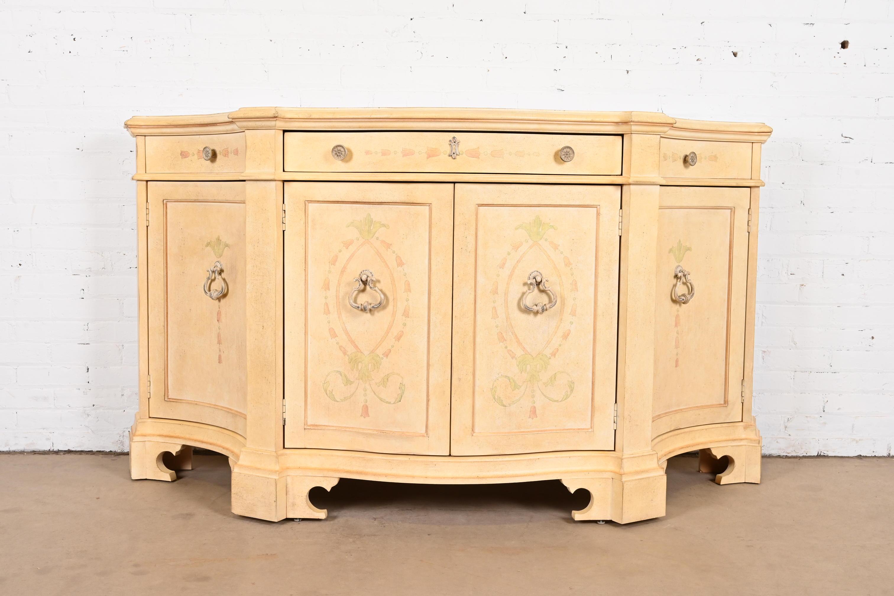 French Provincial Century Furniture Italian Provincial Venetian Cream Painted Sideboard  For Sale